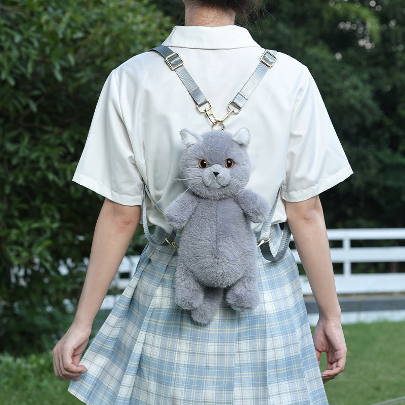 Realistic Sitting Blue Cat Crossbody Bag