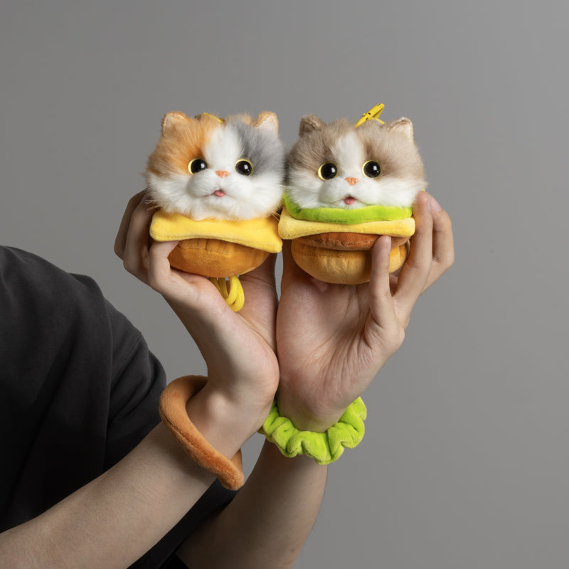 Burger Plush Cat Keychain