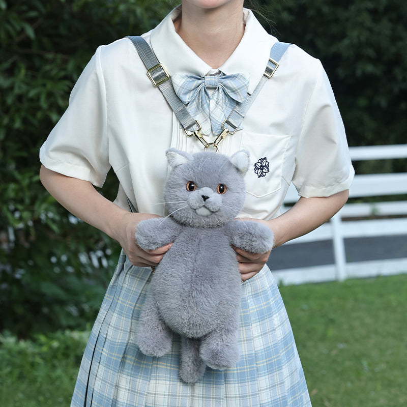 Realistic Sitting Blue Cat Crossbody Bag