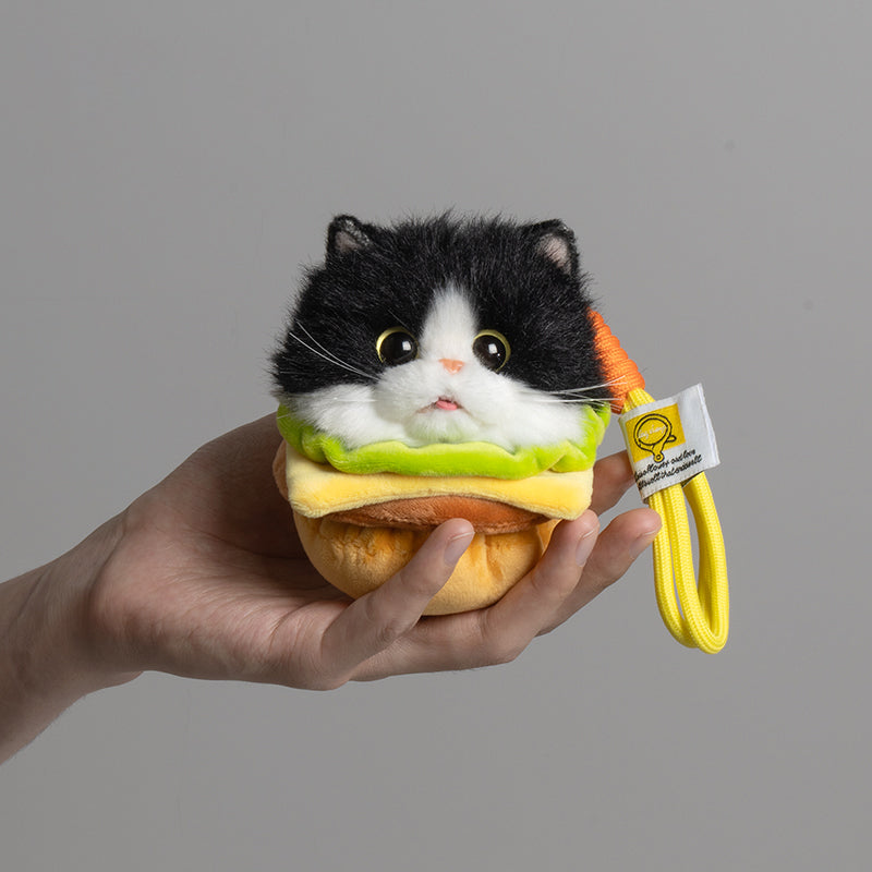 Burger Plush Cat Keychain