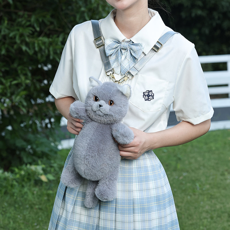 Realistic Sitting Blue Cat Crossbody Bag