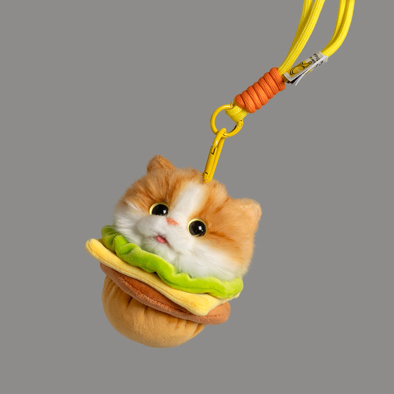 Burger Plush Cat Keychain