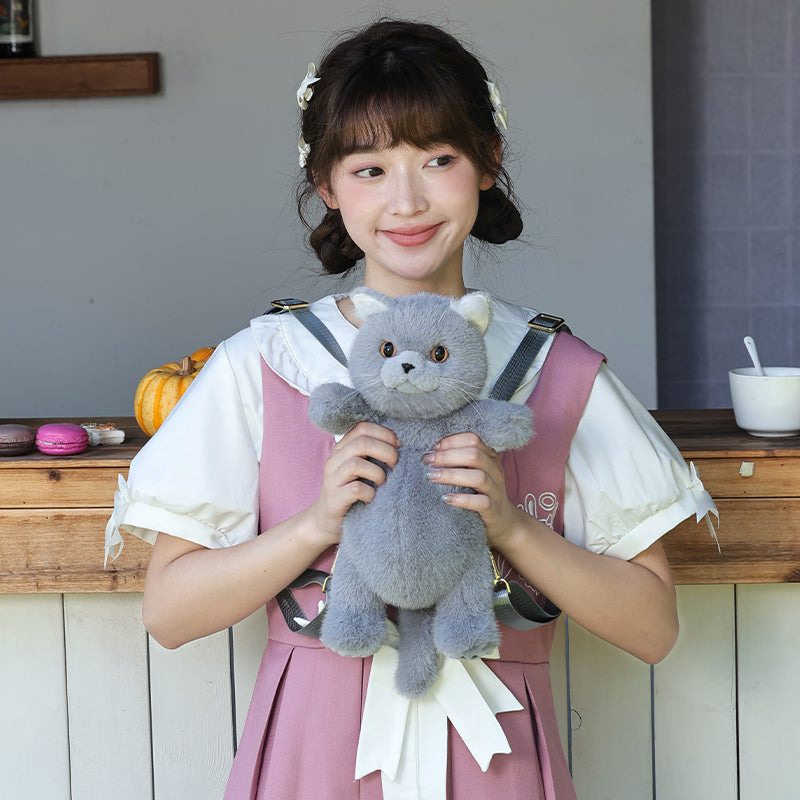 Realistic Sitting Blue Cat Crossbody Bag