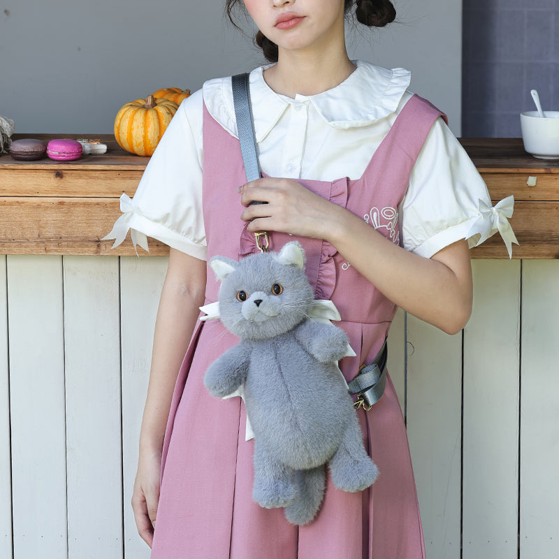 Realistic Sitting Blue Cat Crossbody Bag