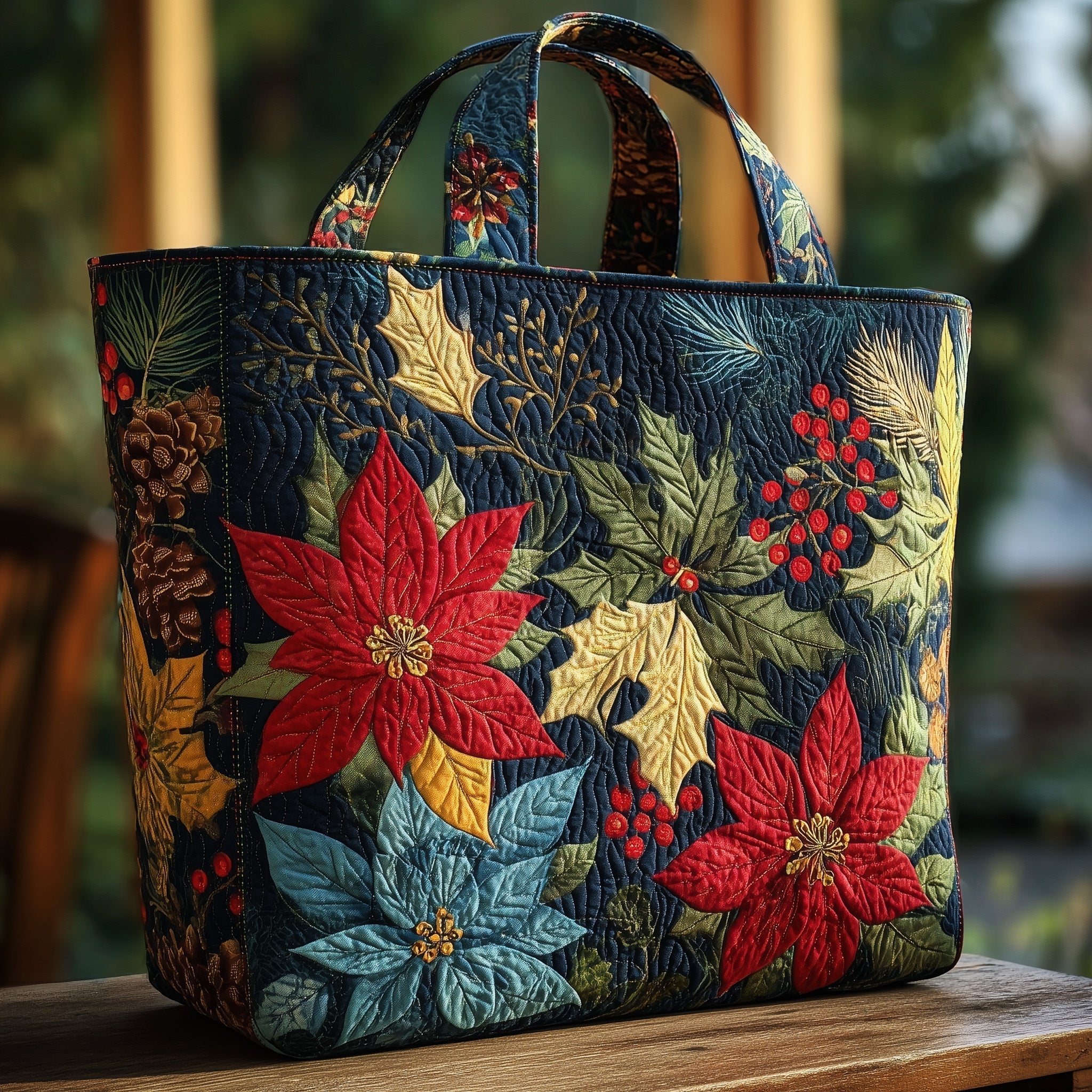 Poinsettia Bloom Quilted Tote Bag GFTOHD10211