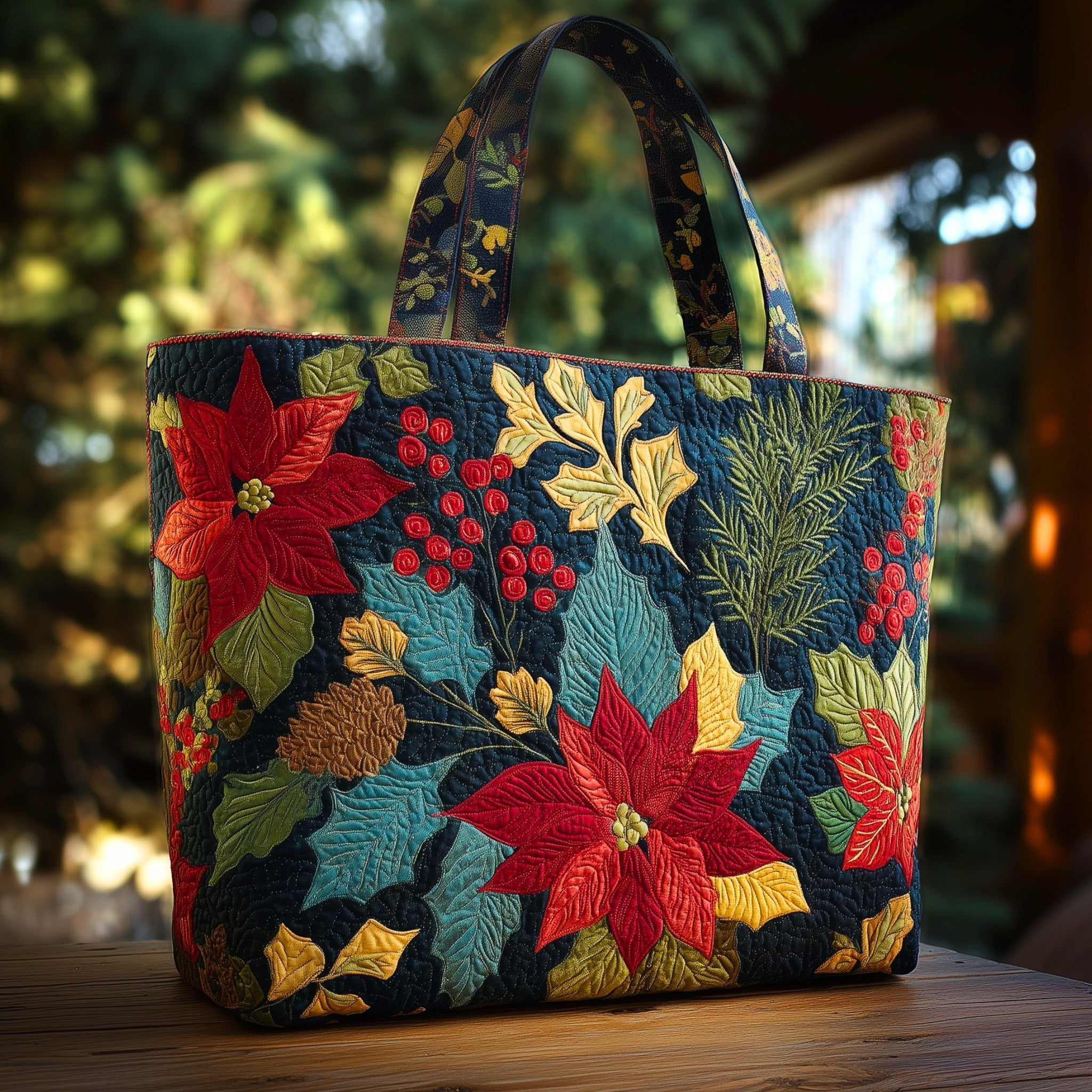 Poinsettia Bloom Quilted Tote Bag GFTOHD10212