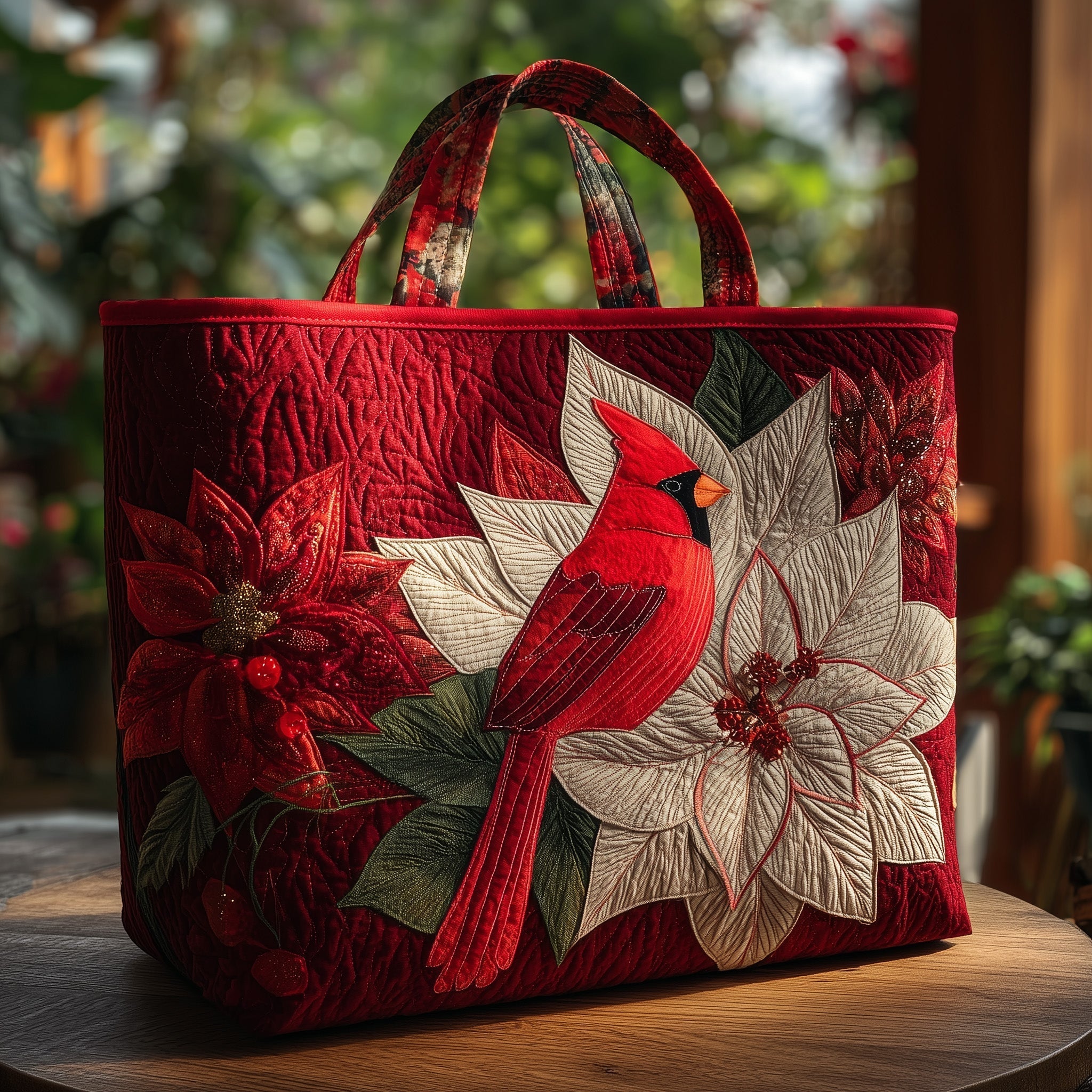 Poinsettia Cardinal Quilted Tote Bag GFTOHD10213