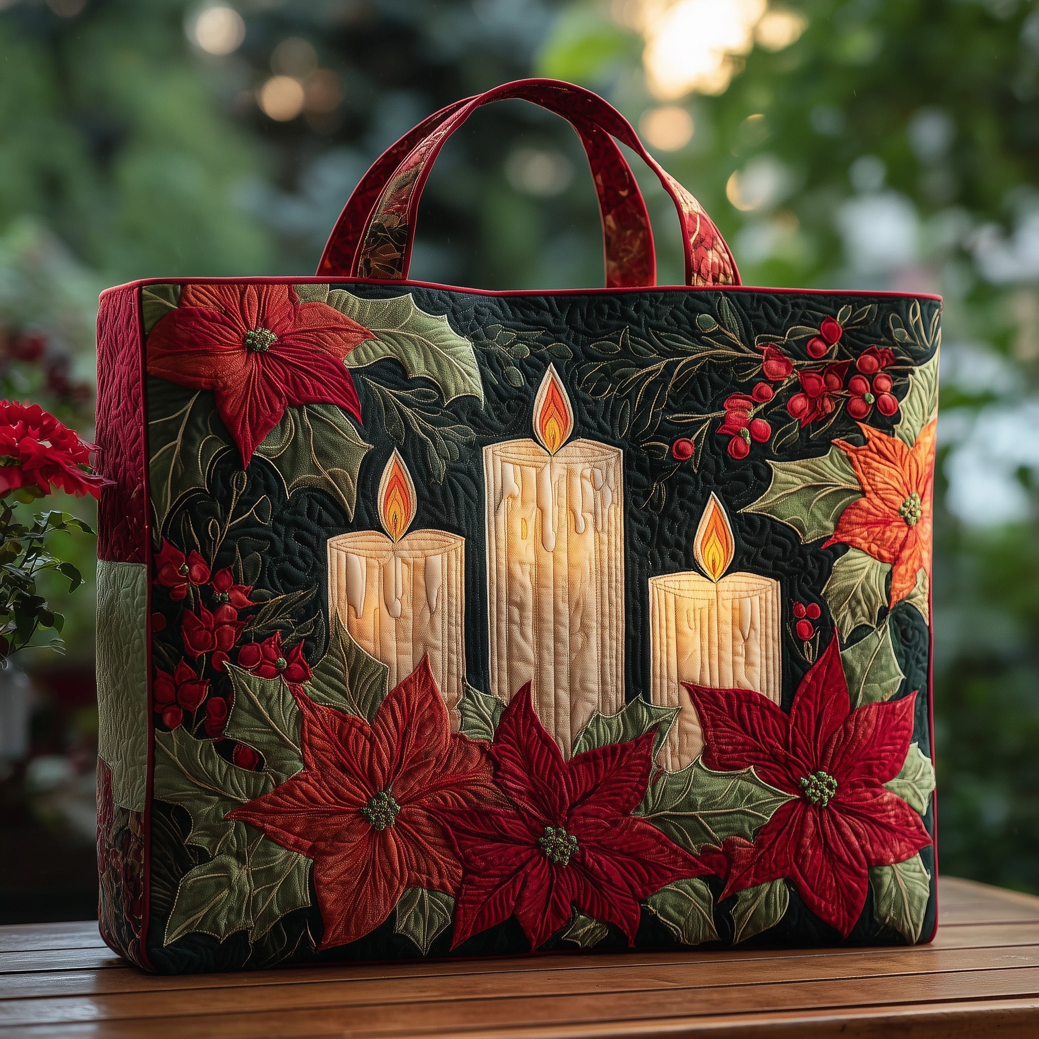 Poinsettia Warmth Quilted Tote Bag GFTOHD10215