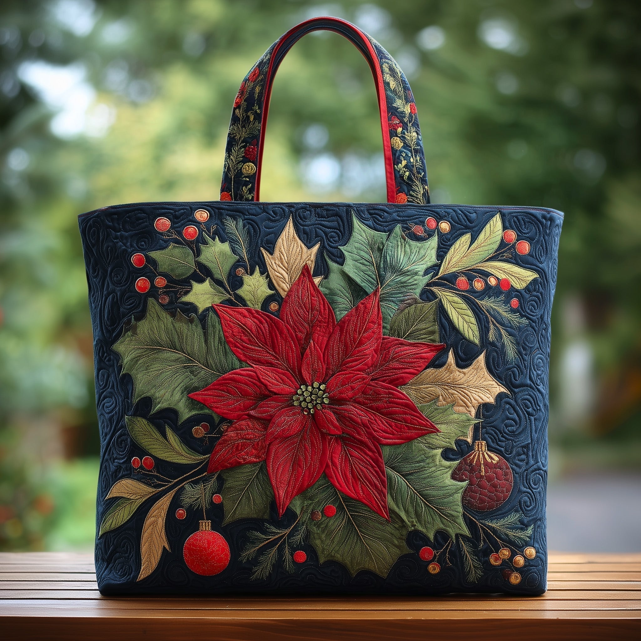 Poinsettia Charm Quilted Tote Bag GFTOHD10218