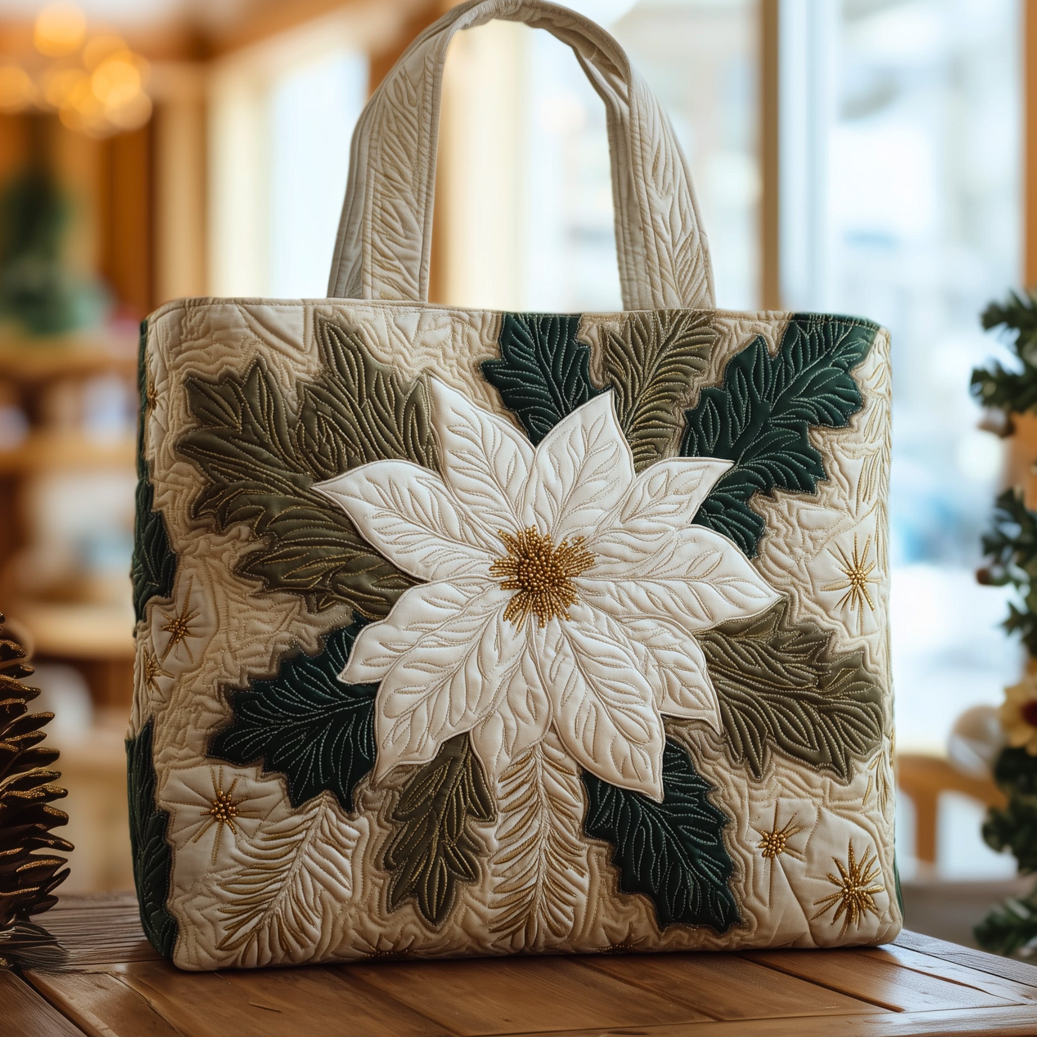 Poinsettia Charm Quilted Tote Bag GFTOHD10219