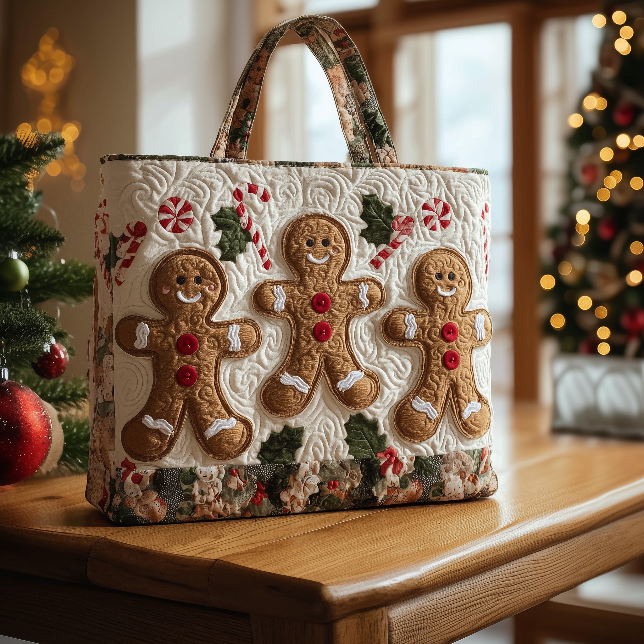 Festive Gingerbread Quilted Tote Bag GFTOHD10266