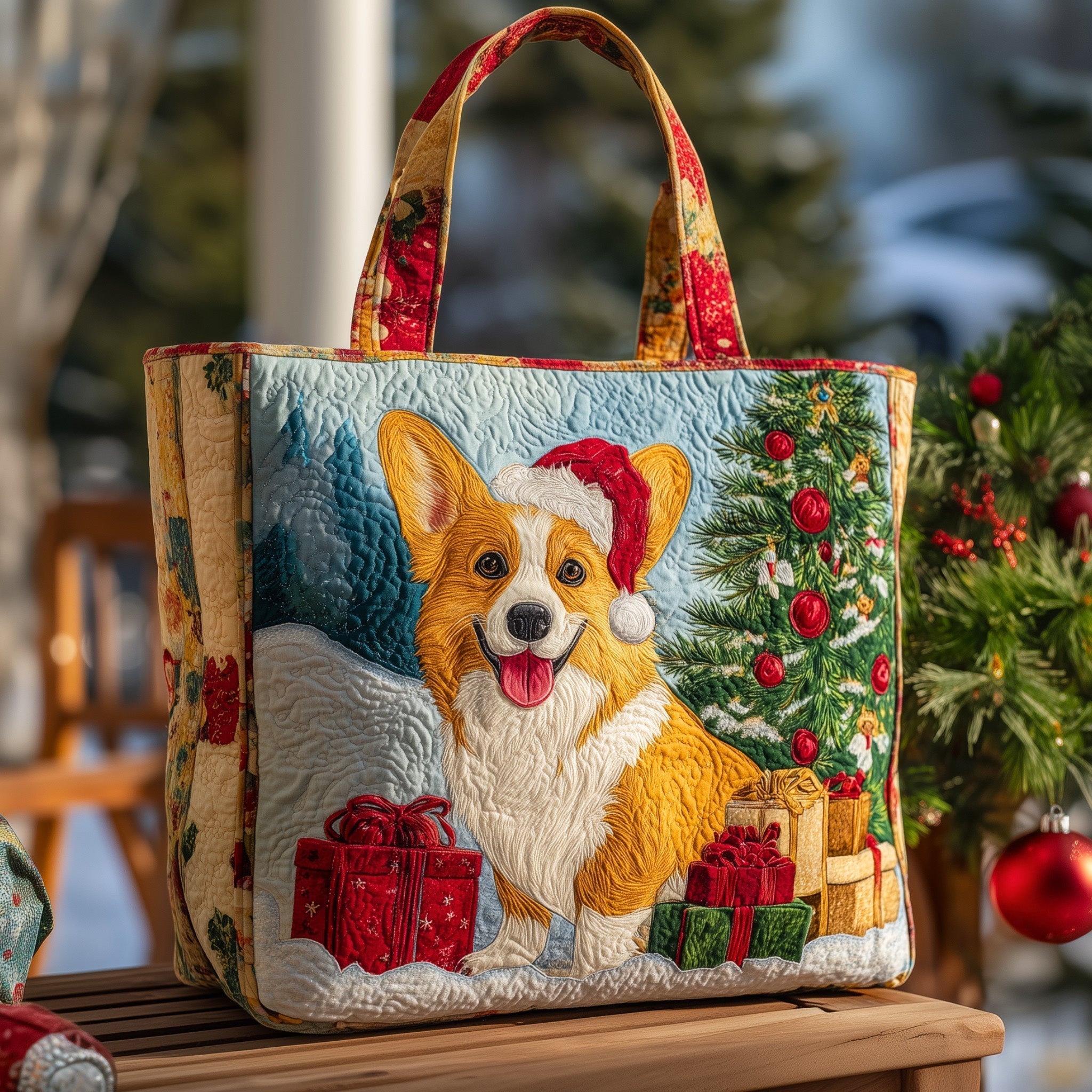 Festive Corgi Quilted Tote Bag GFTOHD10332