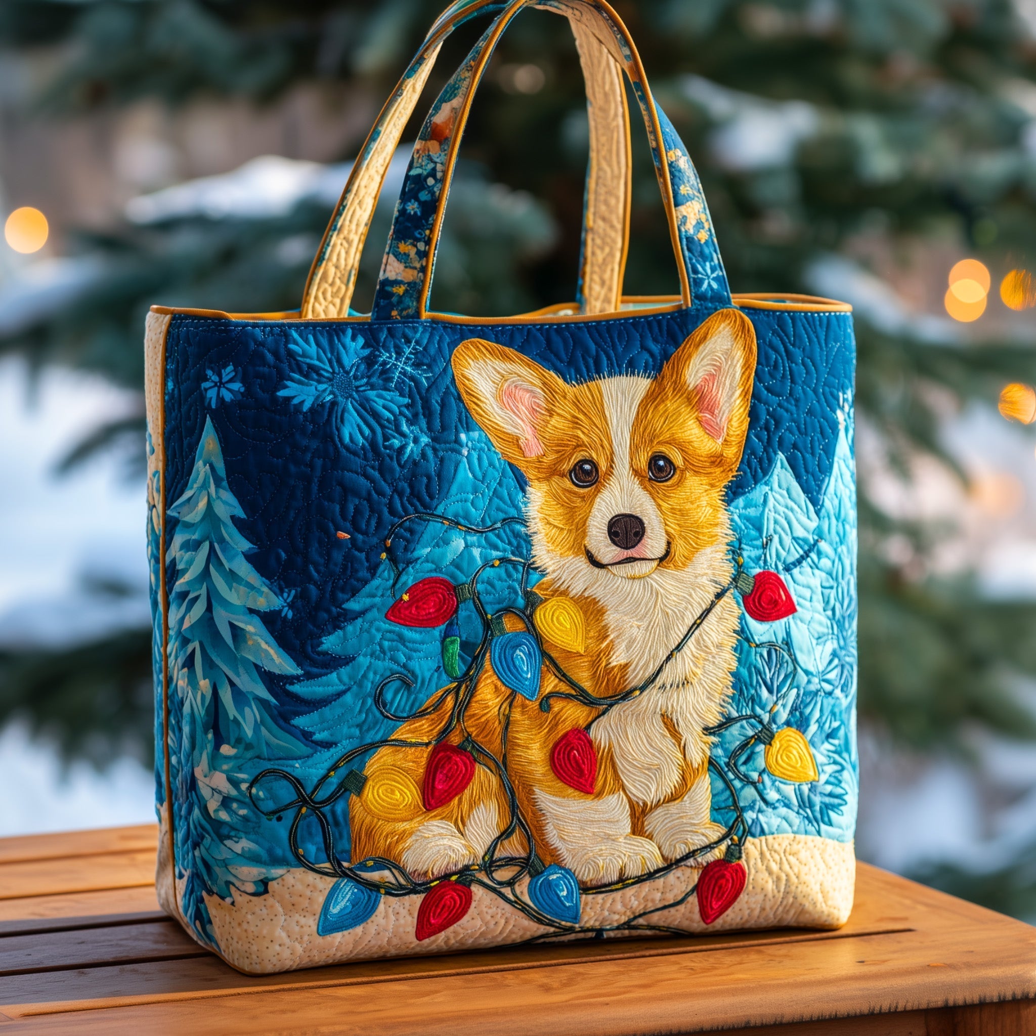 Festive Corgi Quilted Tote Bag GFTOHD10336