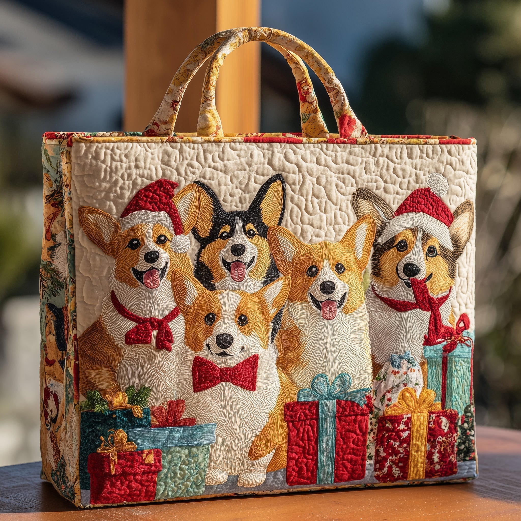Festive Corgi Quilted Tote Bag GFTOHD10337