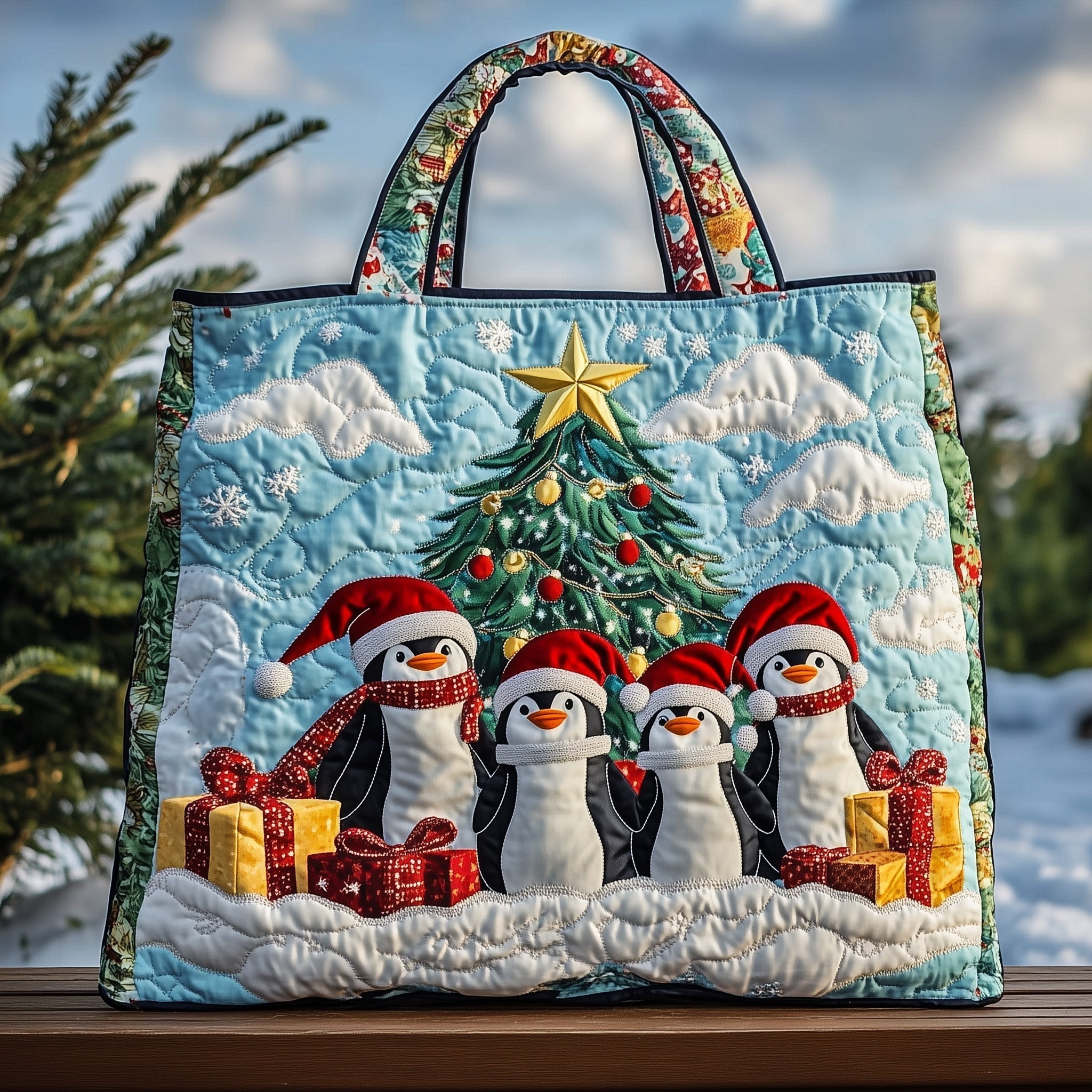 Christmas Penguin Heaven Quilted Tote Bag GFTOHD10343