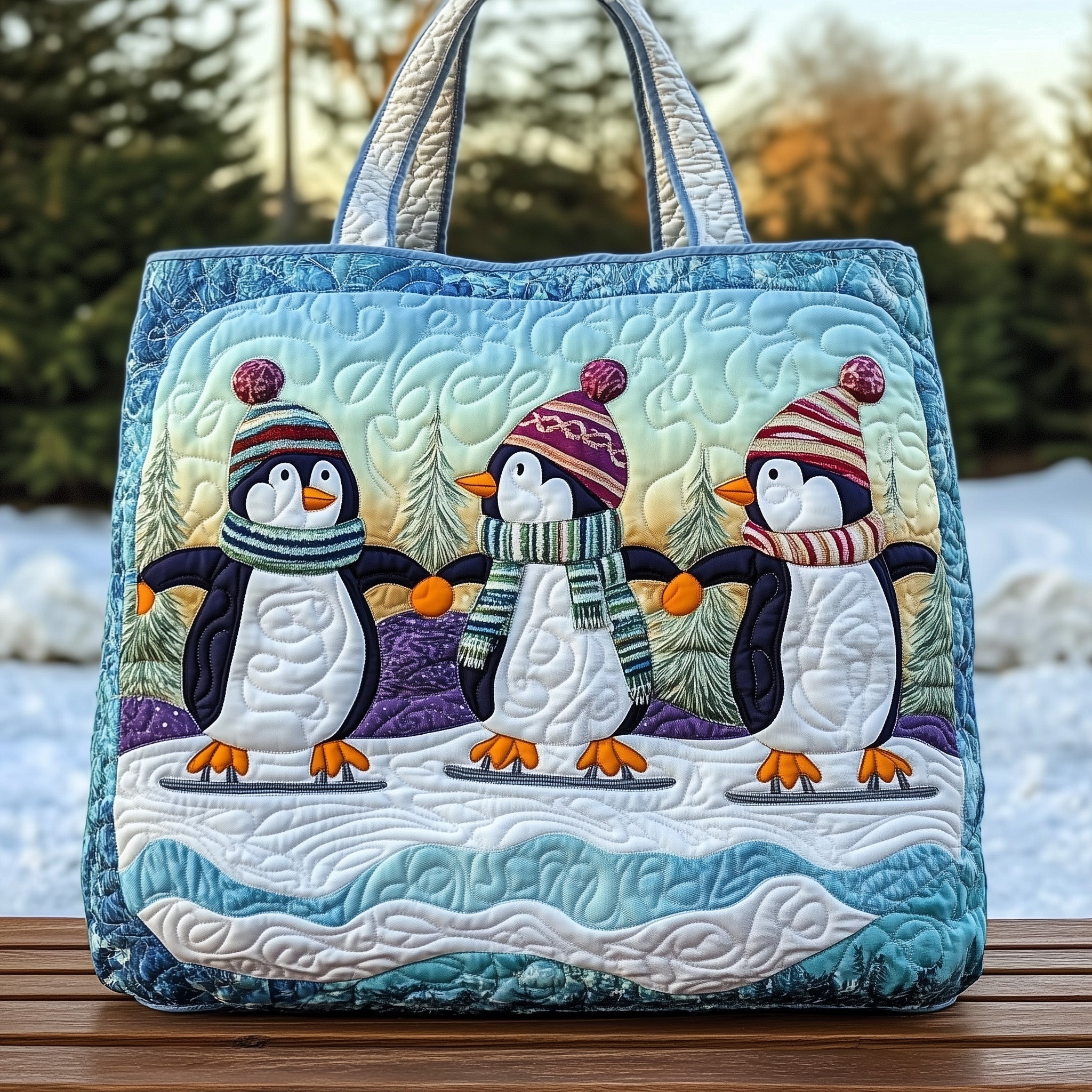 Snowy Penguin Friends Quilted Tote Bag GFTOHD10350