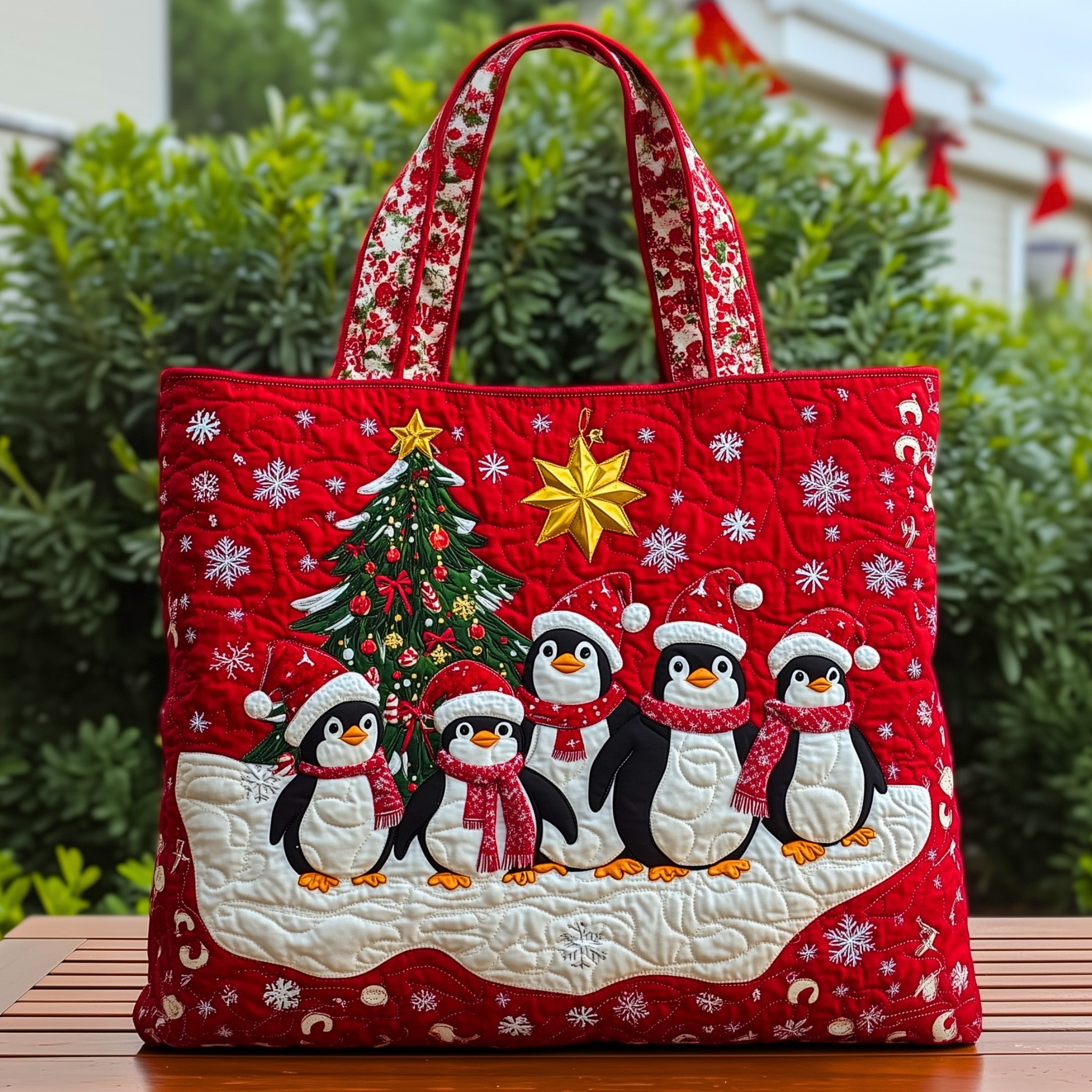 Christmas Penguin Friends Quilted Tote Bag GFTOHD10352