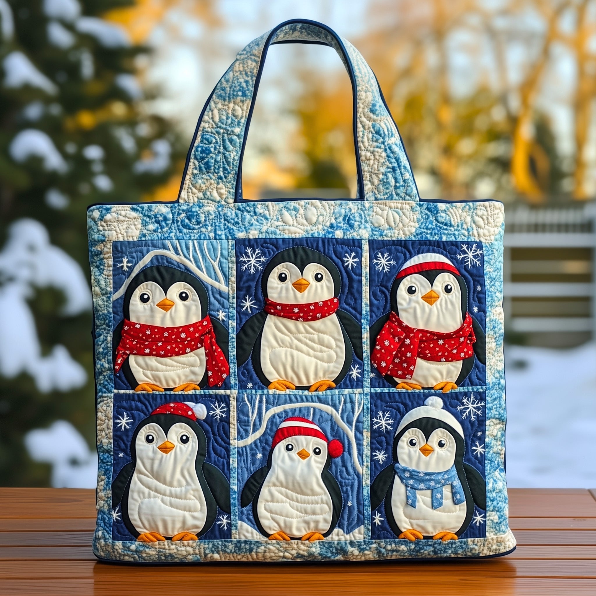 Winter Penguin Quilted Tote Bag GFTOHD10360