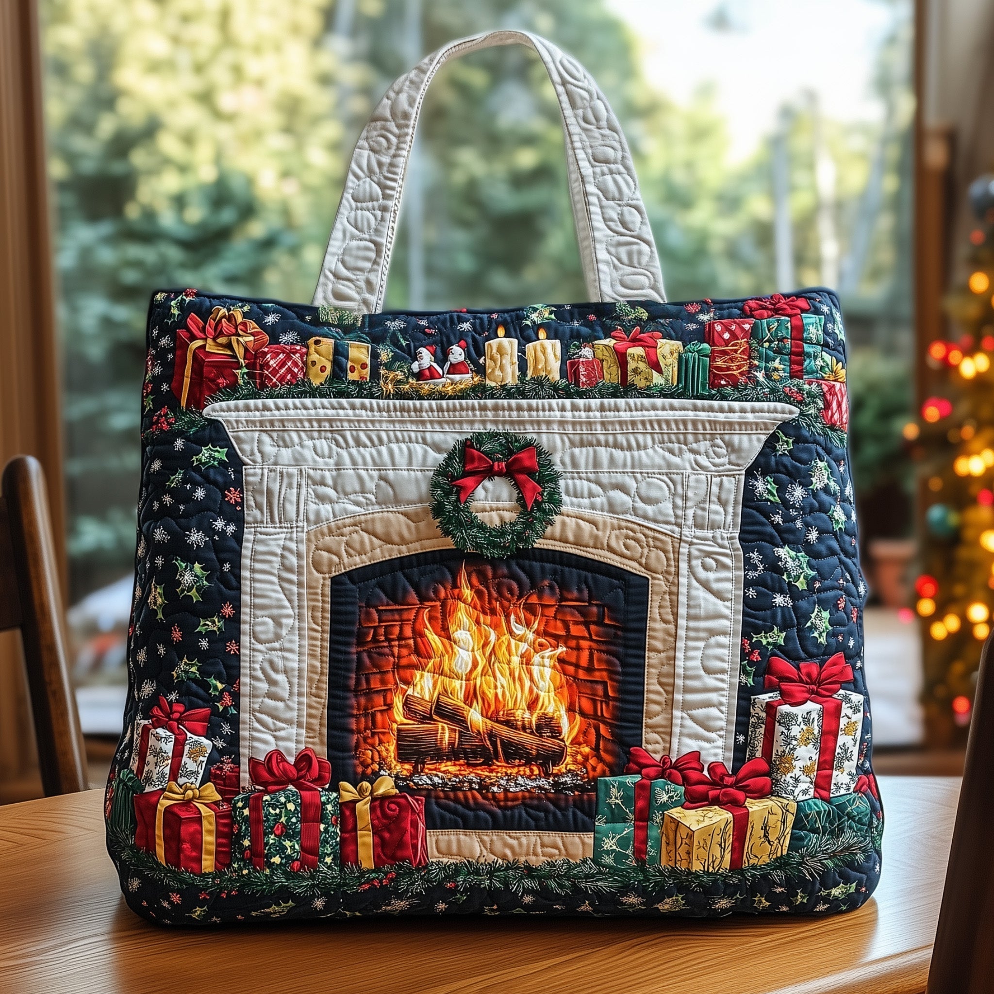 Cozy Christmas Fireplace Quilted Tote Bag GFTOHD10416