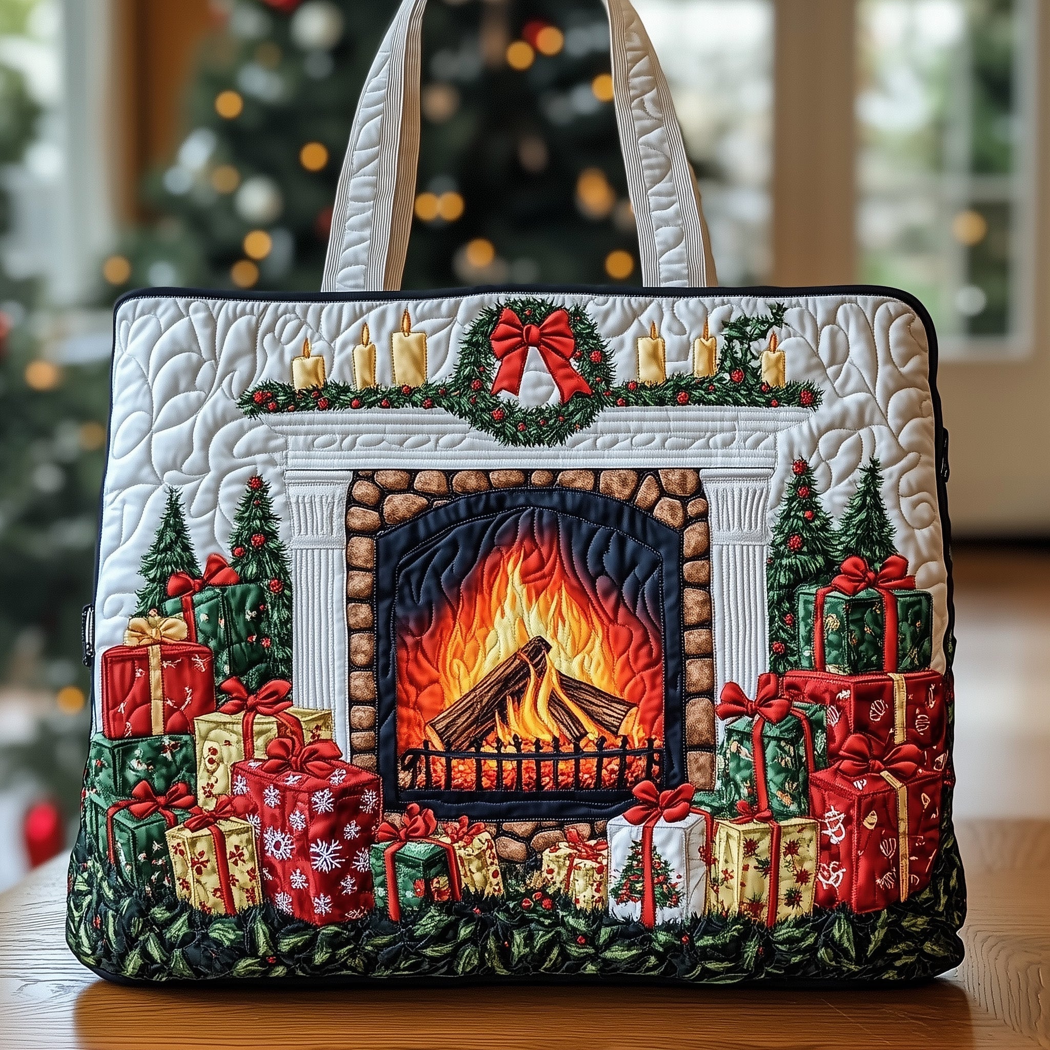 Cozy Christmas Fireplace Quilted Tote Bag GFTOHD10417