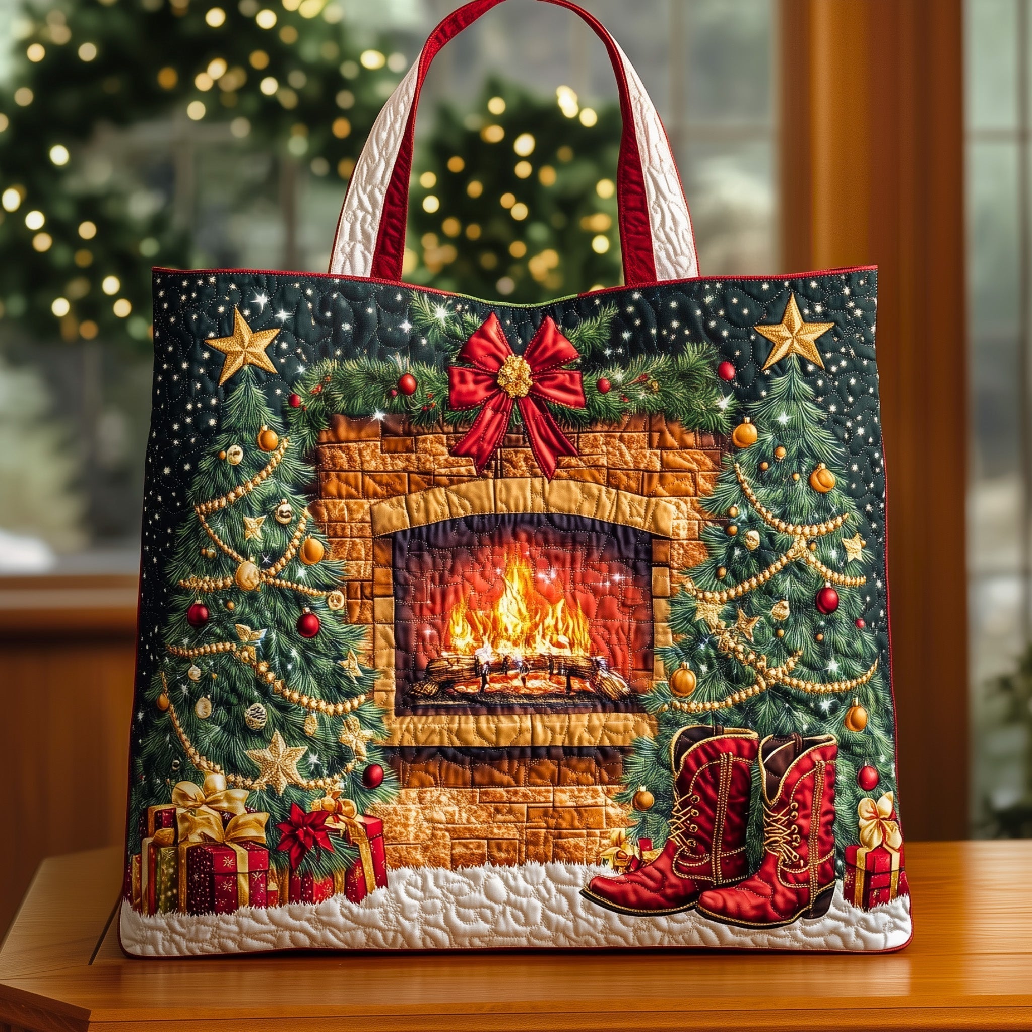 Cozy Christmas Fireplace Quilted Tote Bag GFTOHD10419