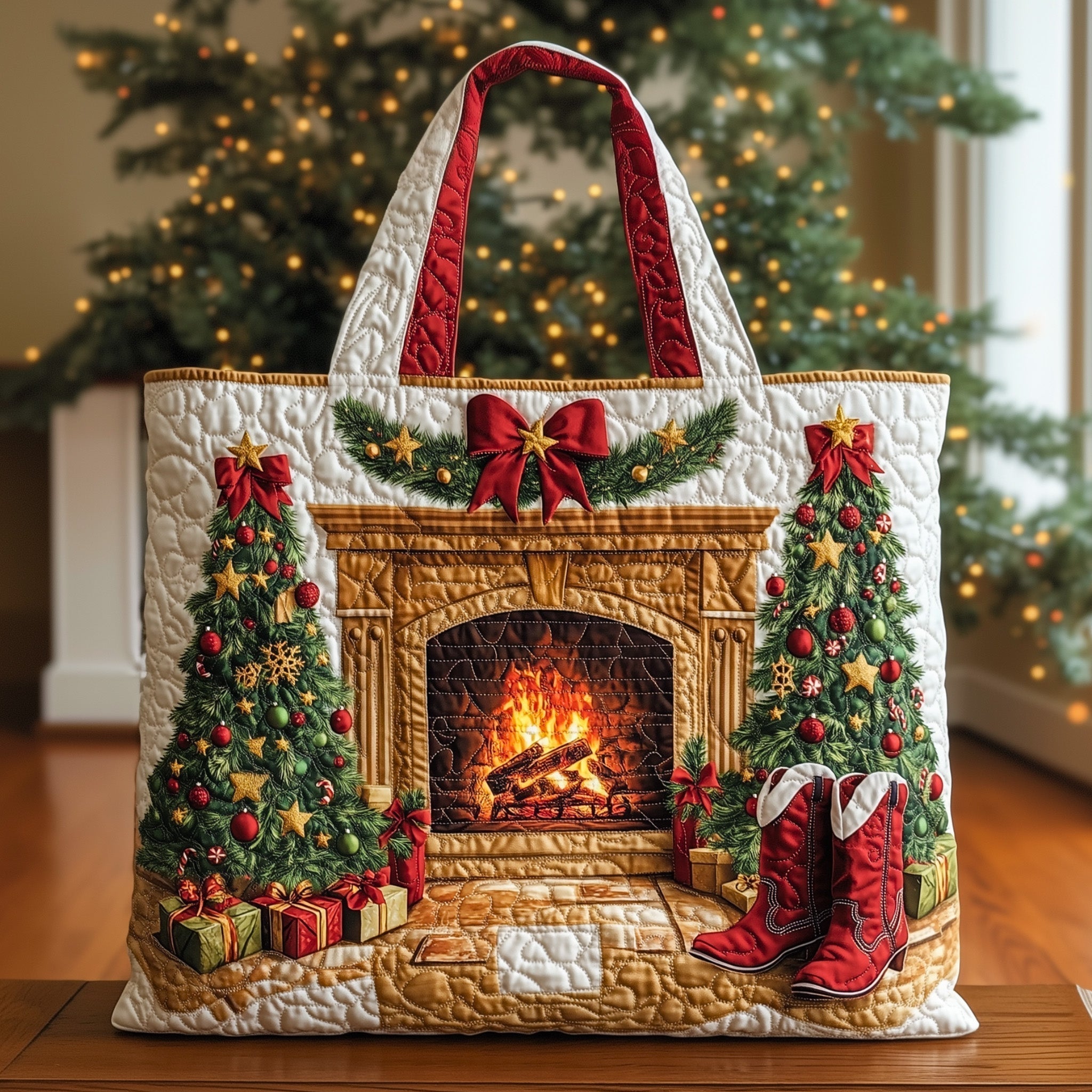 Cozy Christmas Fireplace Quilted Tote Bag GFTOHD10420