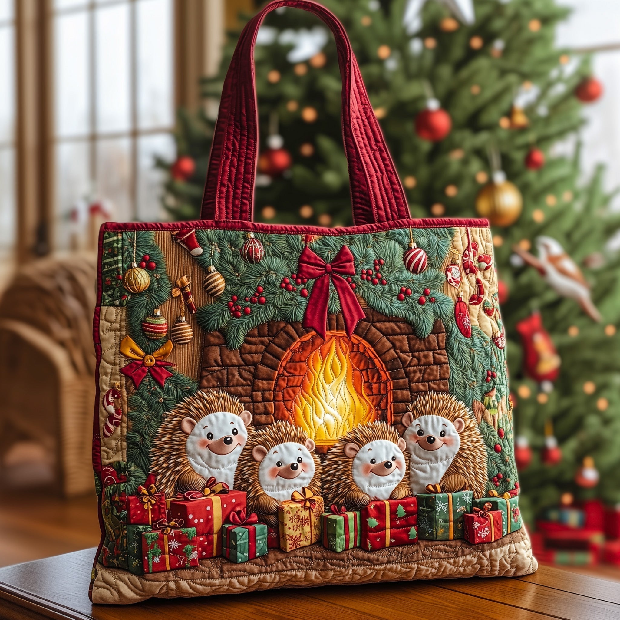 Festive Fireplace Quilted Tote Bag GFTOHD10421
