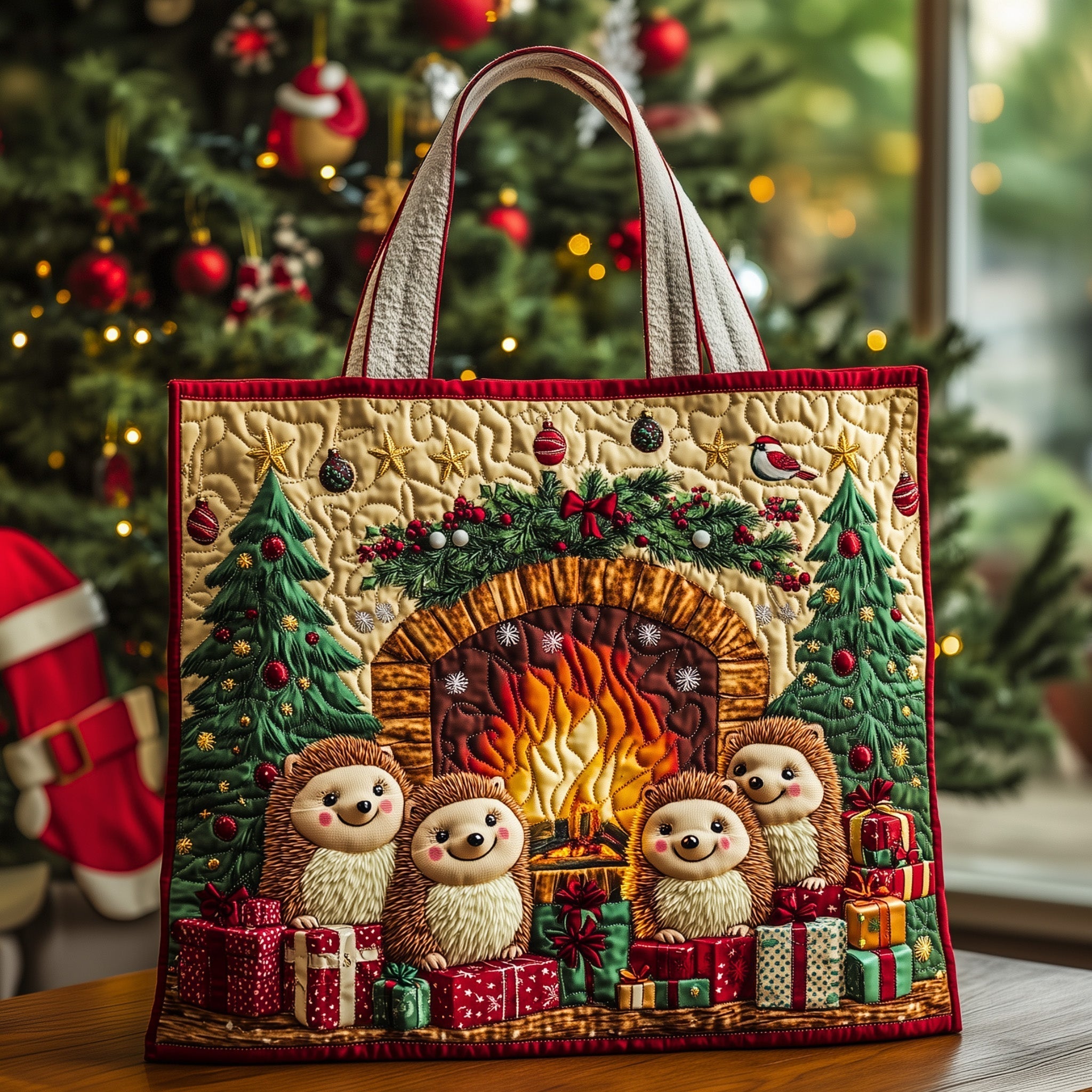 Festive Fireplace Quilted Tote Bag GFTOHD10422