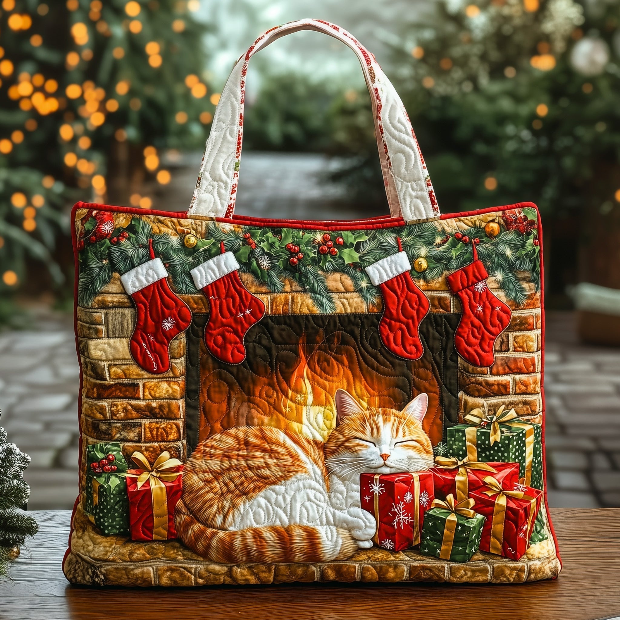 Cozy Christmas Fireplace Quilted Tote Bag GFTOHD10423