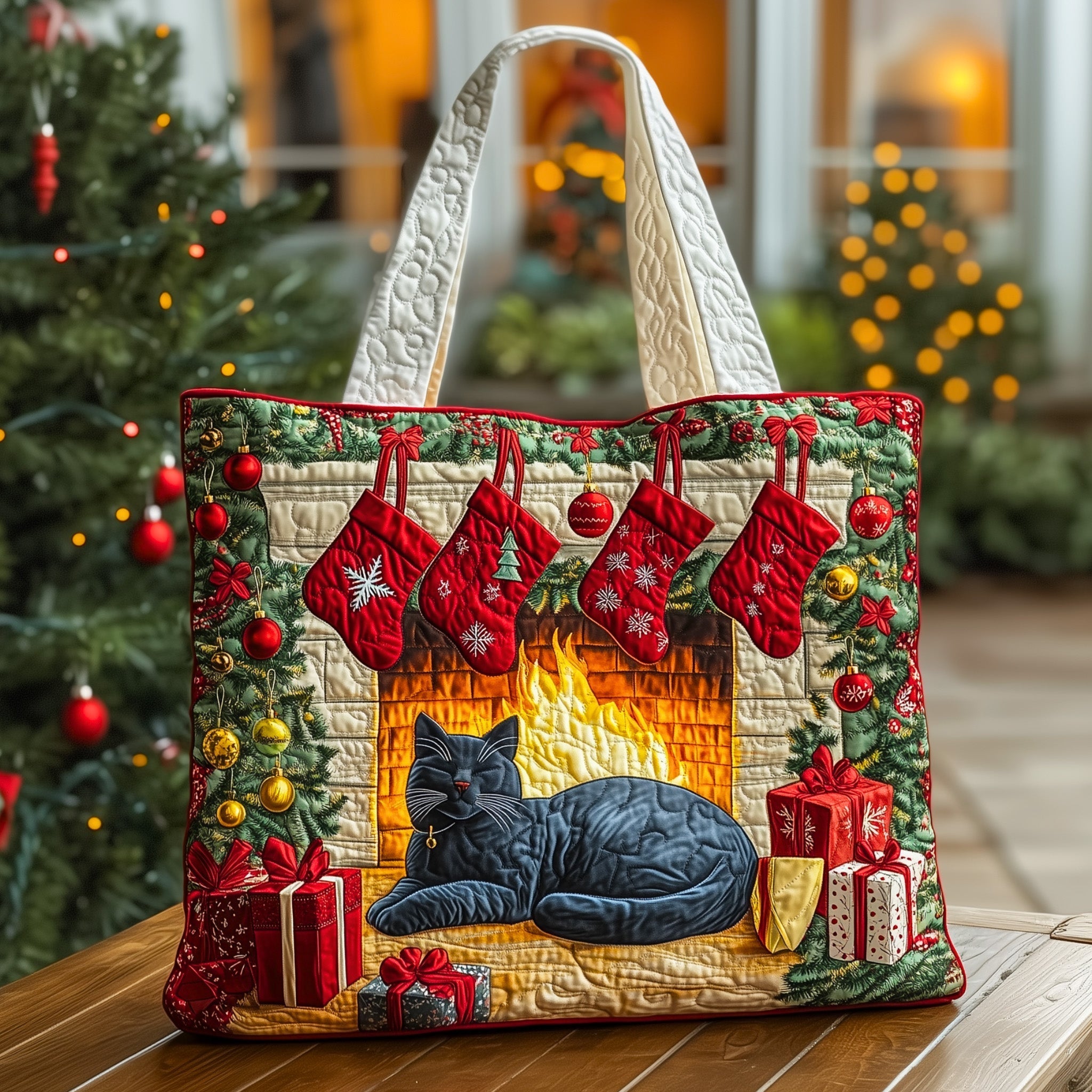 Cozy Christmas Fireplace Quilted Tote Bag GFTOHD10424