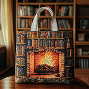 Cozy Fireplace Bookself Quilted Tote Bag GFTOHD10425