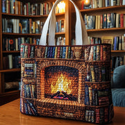 Cozy Fireplace Bookself Quilted Tote Bag GFTOHD10426