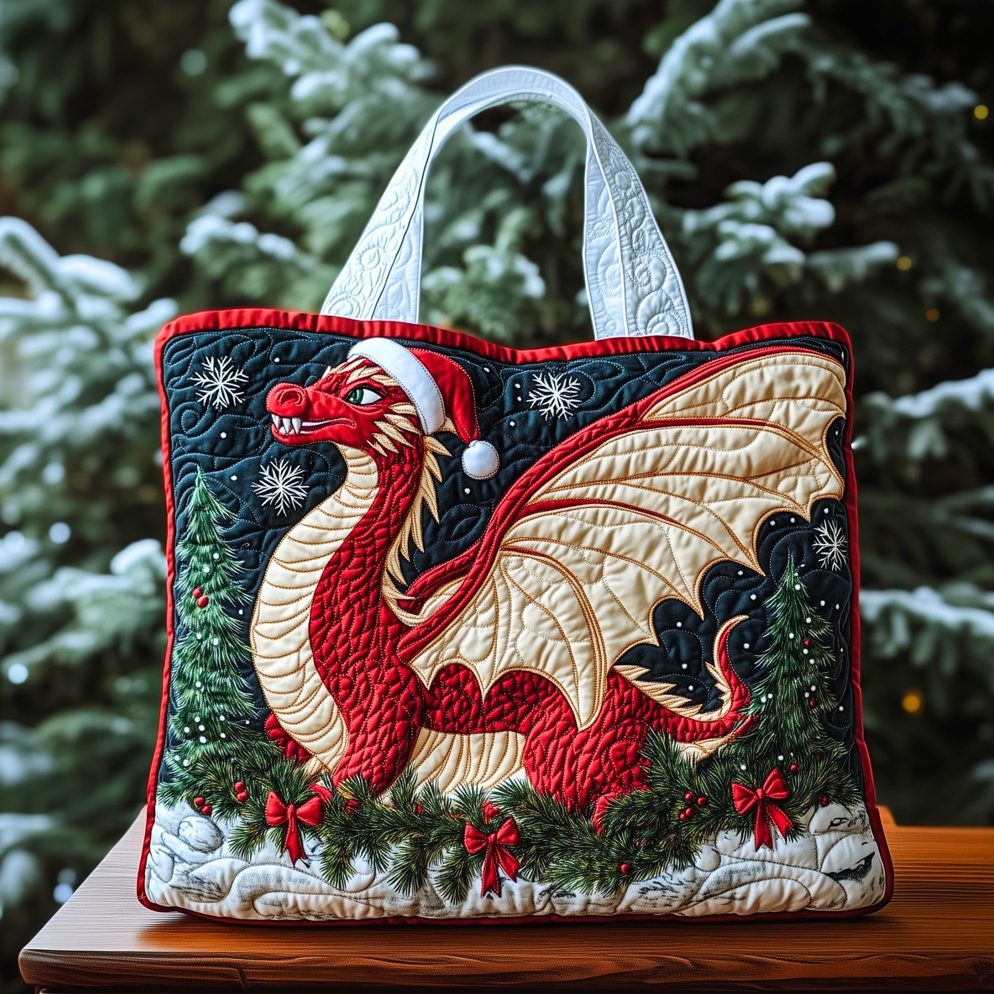 The Christmas Dragon Quilted Tote Bag GFTOHD10436
