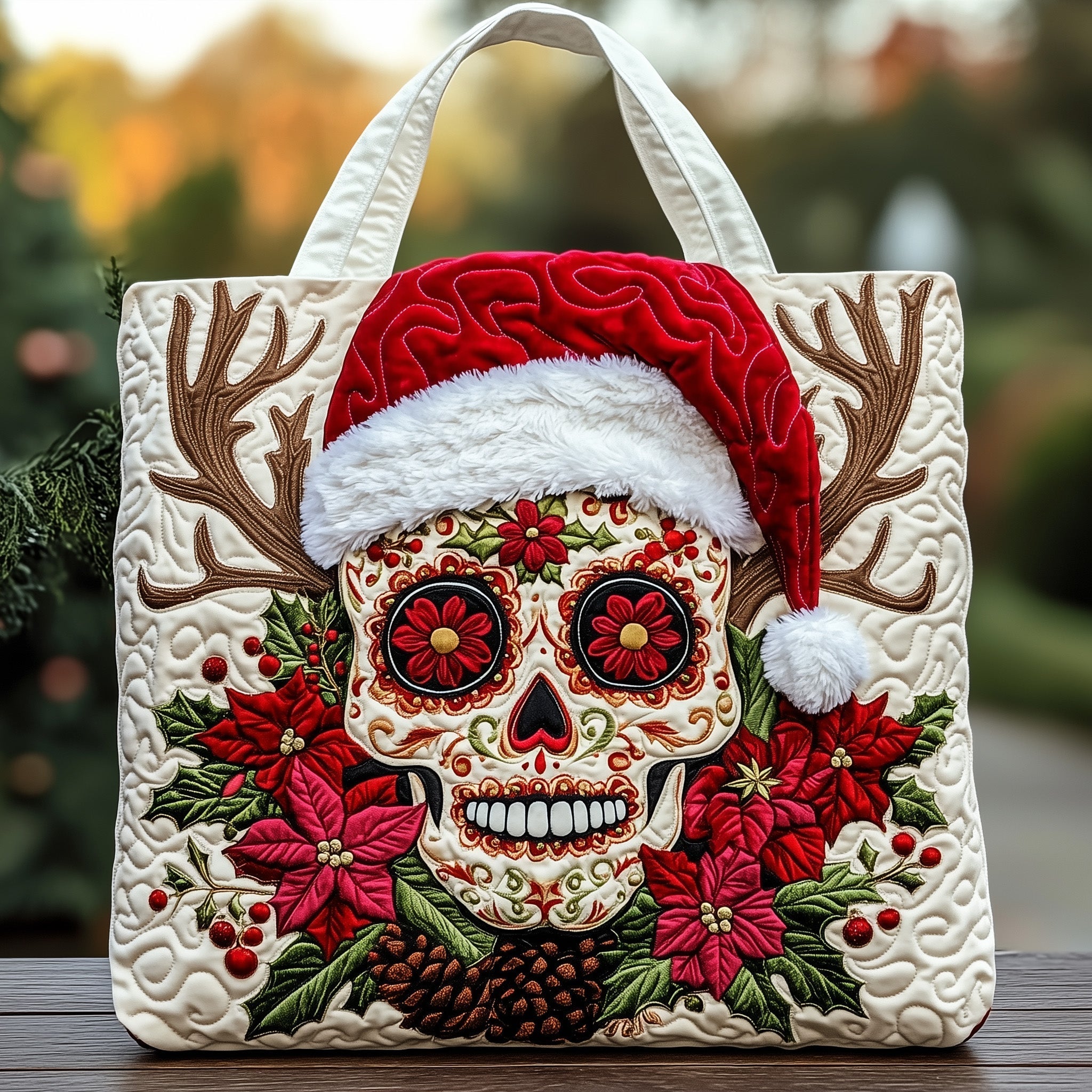 Christmas Sugar Skull Quilted Tote Bag GFTOHD10627