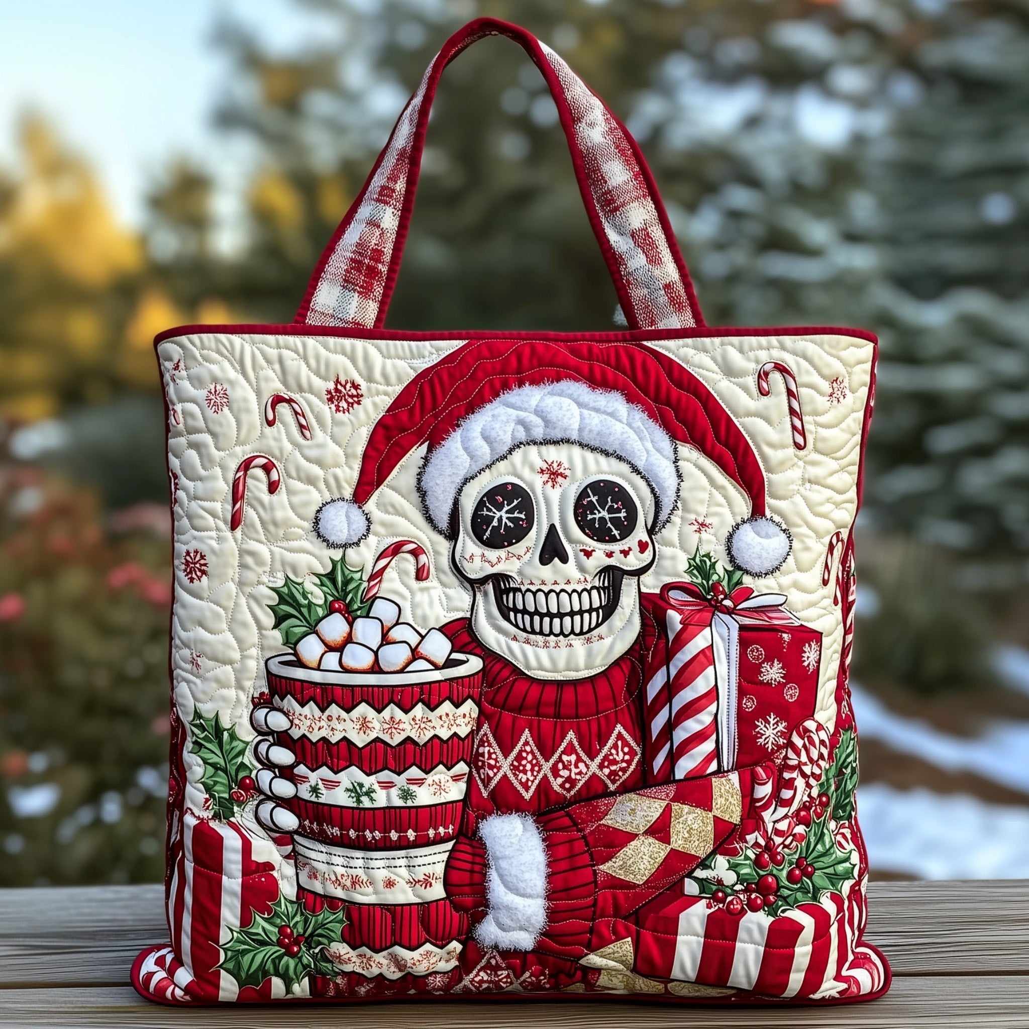 Christmas Sugar Skull Quilted Tote Bag GFTOHD10629