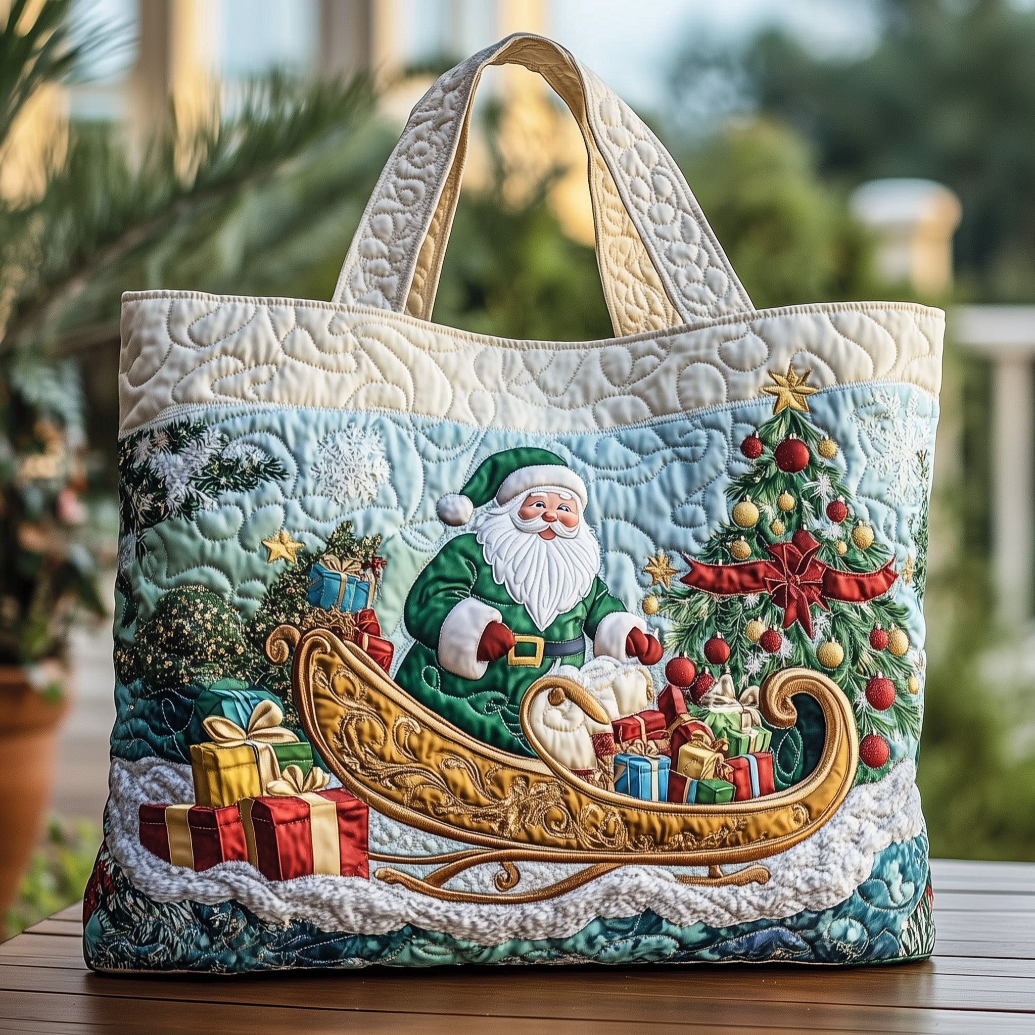 Joyful Santa Quilted Tote Bag GFTOHD10669