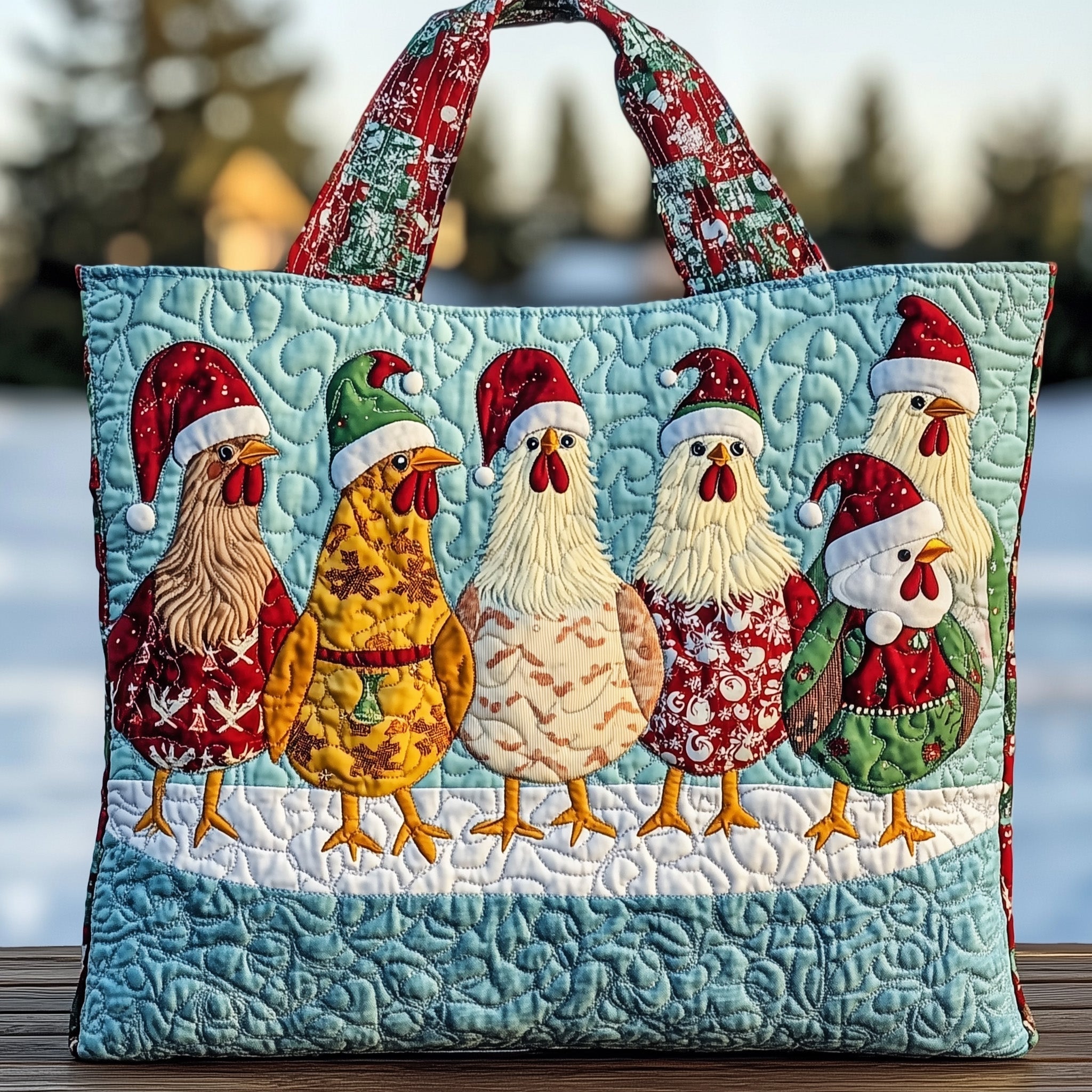 Winter Chicken Quilted Tote Bag GFTOHD10898