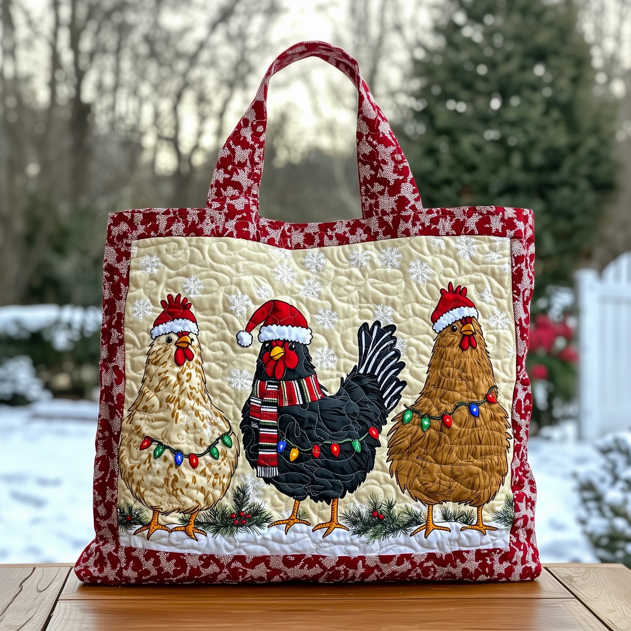 Festive Chicken Quilted Tote Bag GFTOHD10900