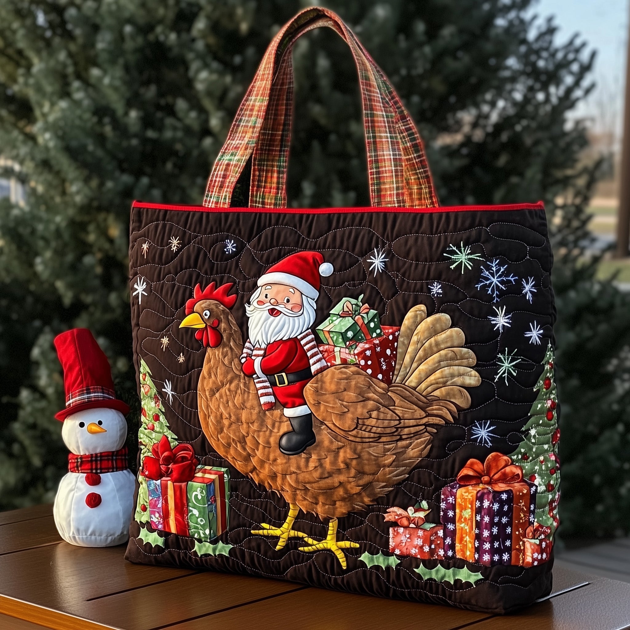 Christmas Chicken Quilted Tote Bag GFTOHD10902
