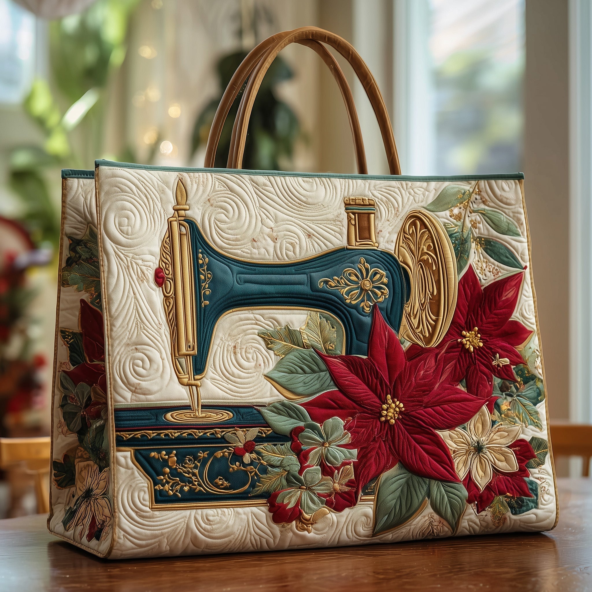 Artistic Sewing Machine Quilted Tote Bag GFTOHD8309