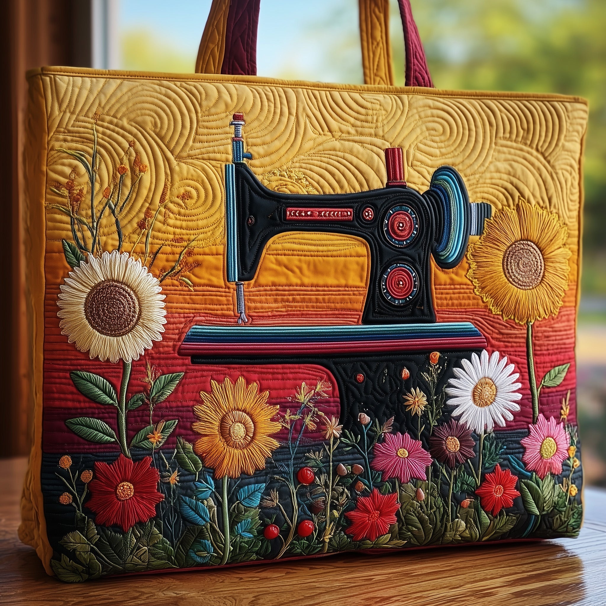 Artistic Sewing Machine Quilted Tote Bag GFTOHD8317