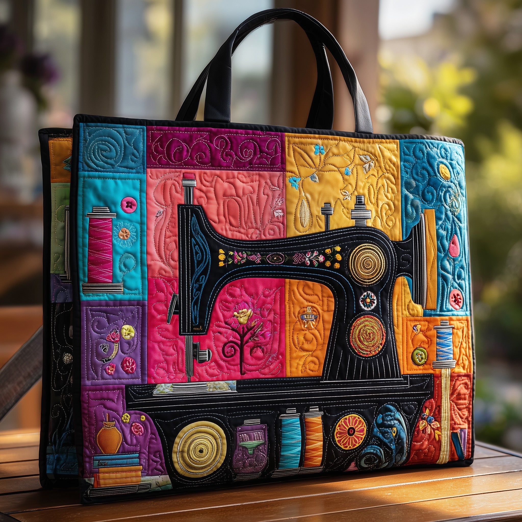 Artistic Sewing Machine Quilted Tote Bag GFTOHD8321