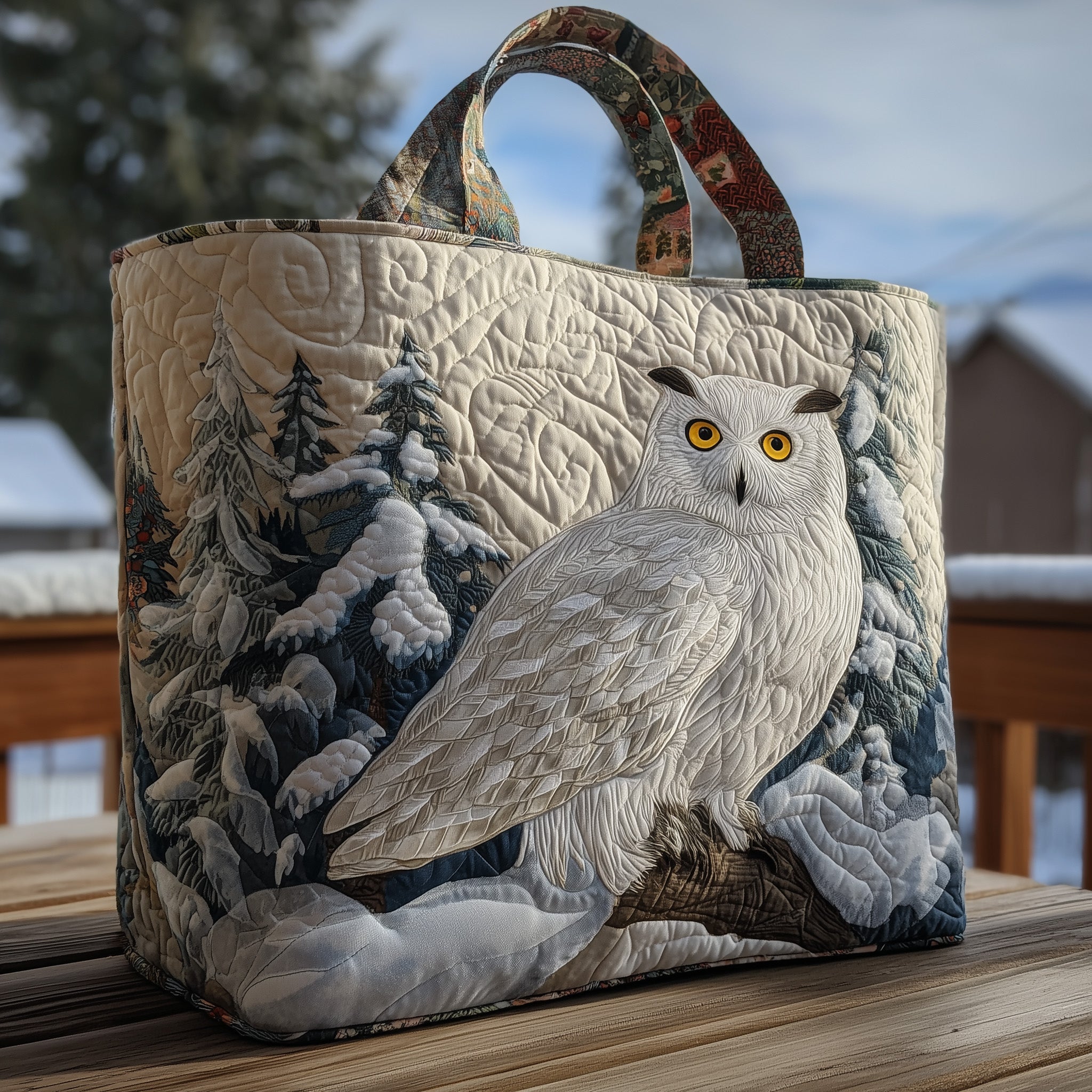 Snowy Owl Quilted Tote Bag GFTOHD8731