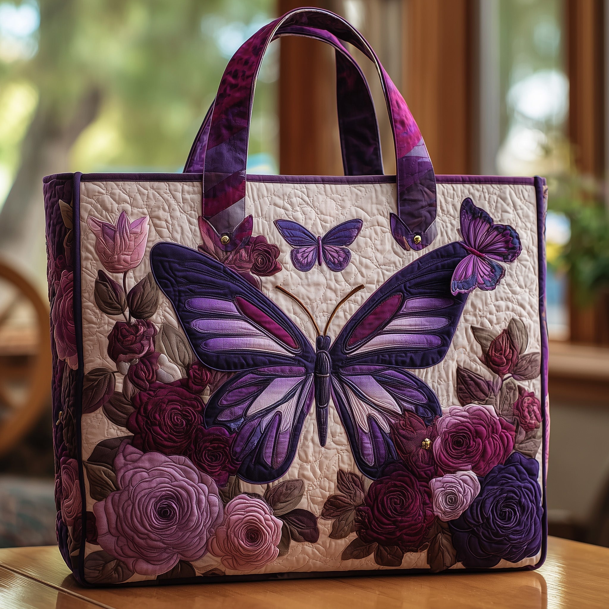 Elegant Butterfly Quilted Tote Bag GFTOHD8786