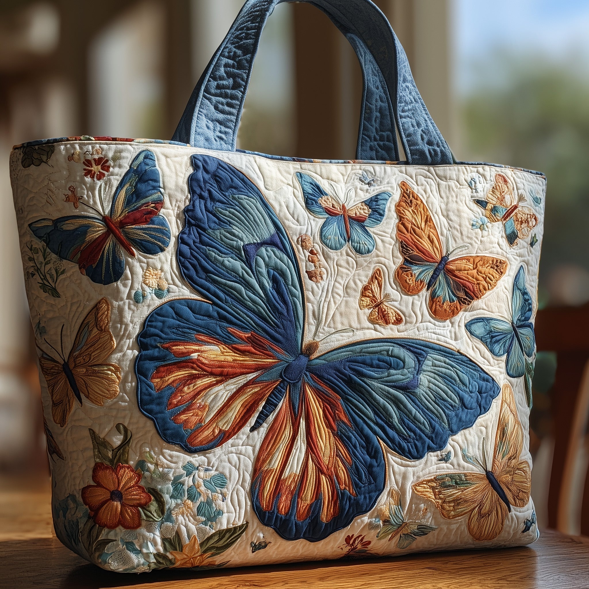 Elegant Butterfly Quilted Tote Bag GFTOHD8788