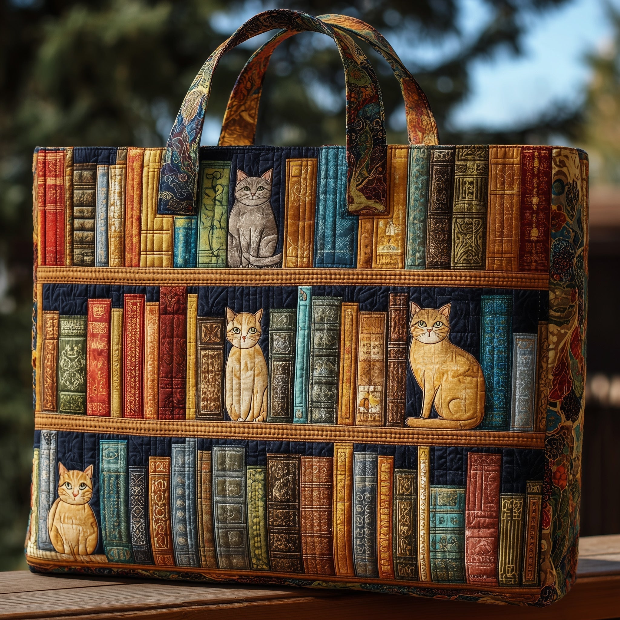 Cat And Book Quilted Tote Bag GFTOHD8893