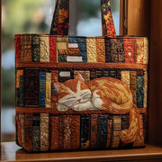 Cat And Book Quilted Tote Bag GFTOHD8894