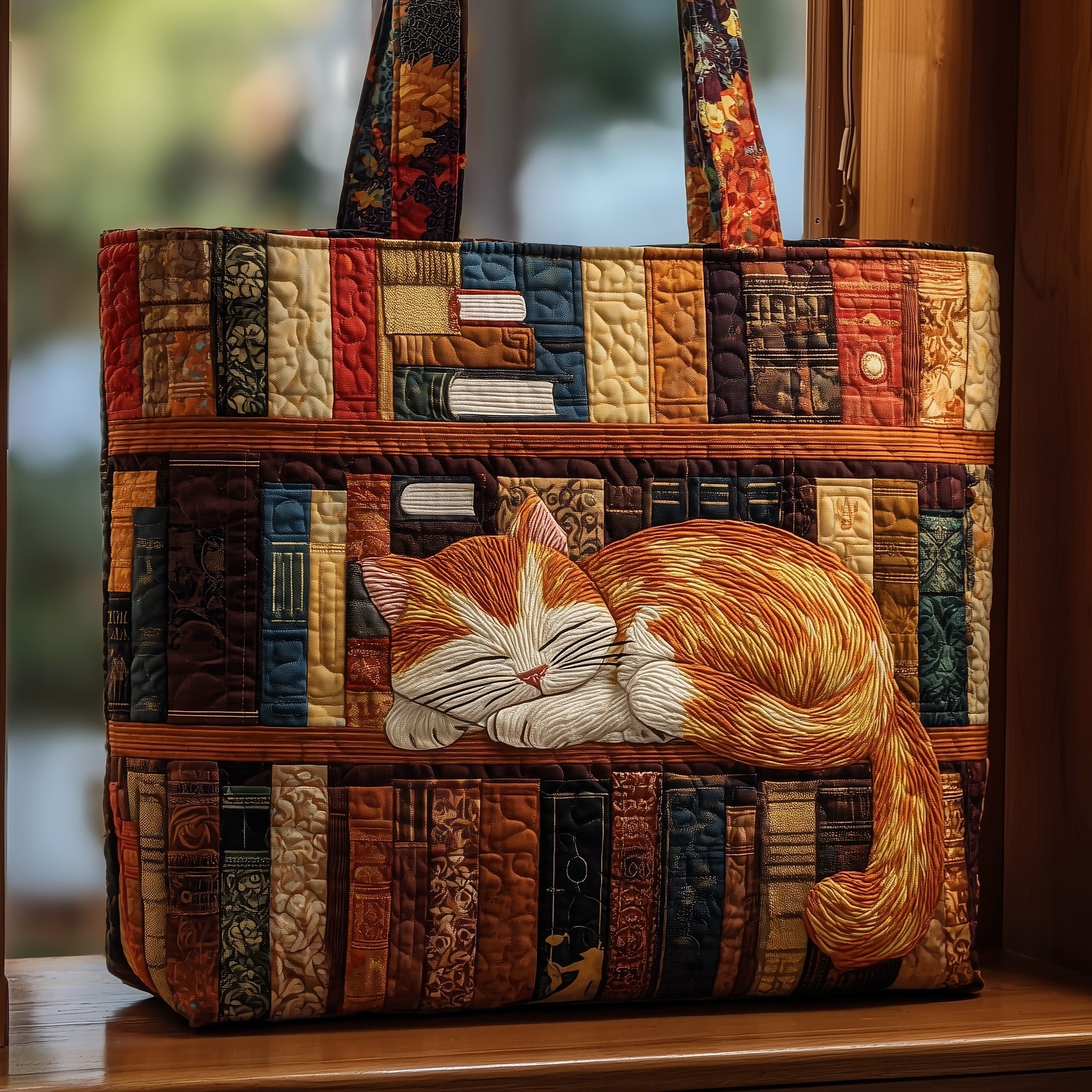 Cat And Book Quilted Tote Bag GFTOHD8894