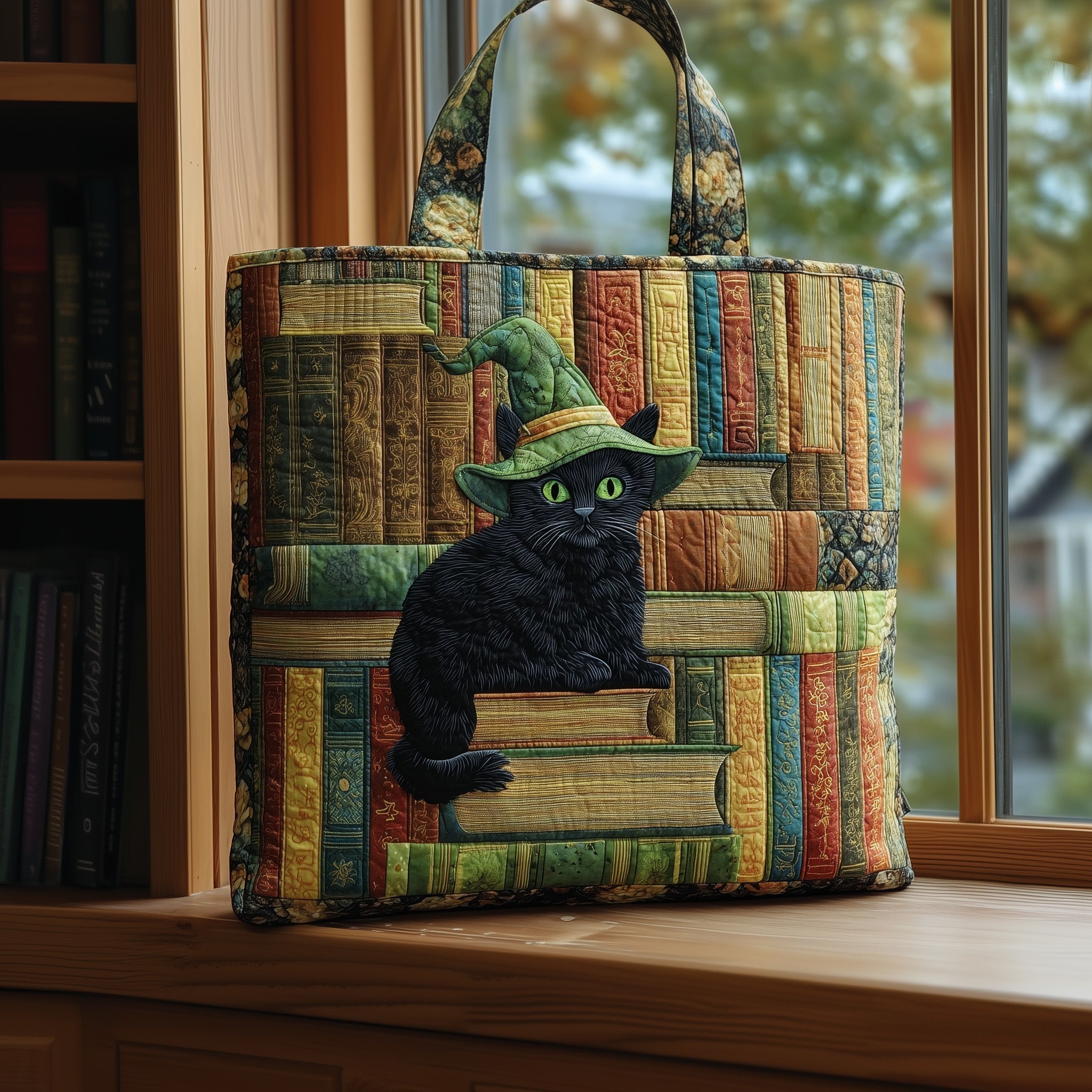 Cat And Book Quilted Tote Bag GFTOHD8896