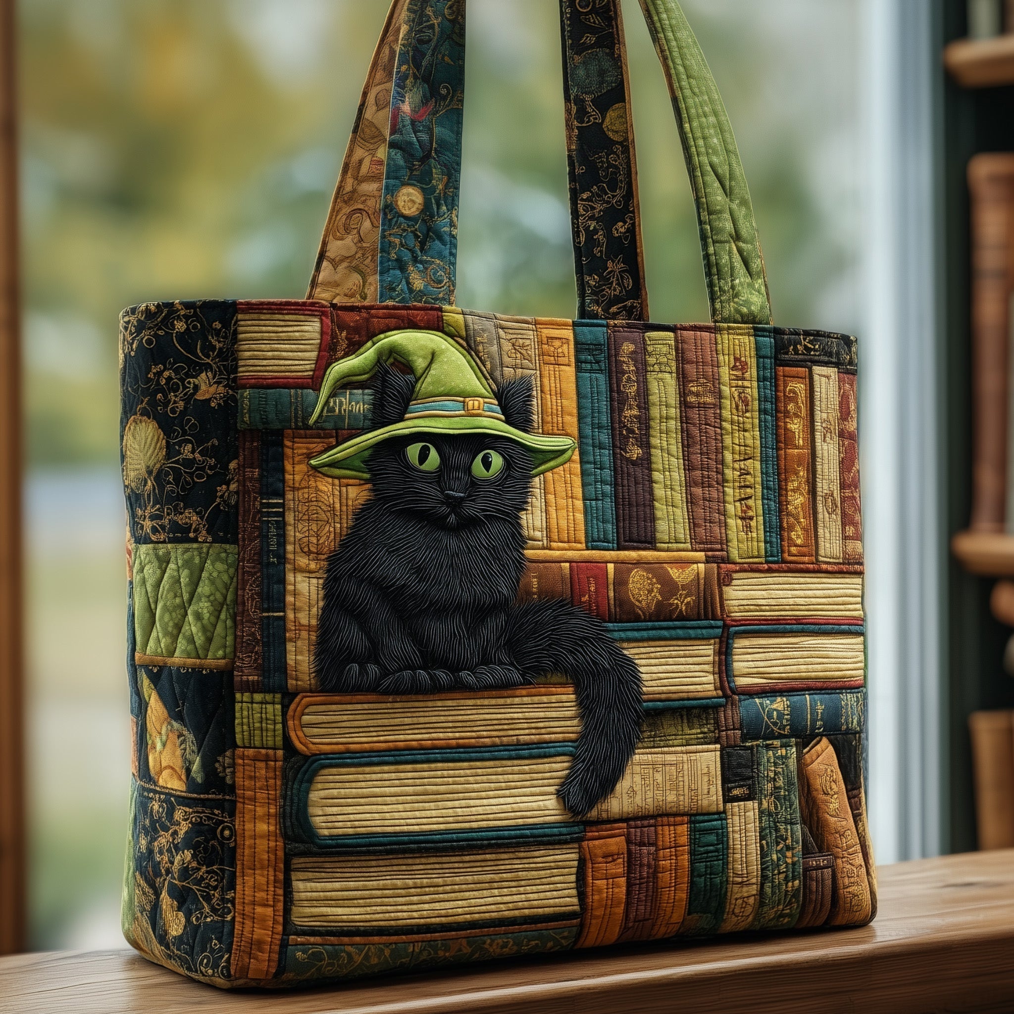 Cat And Book Quilted Tote Bag GFTOHD8897